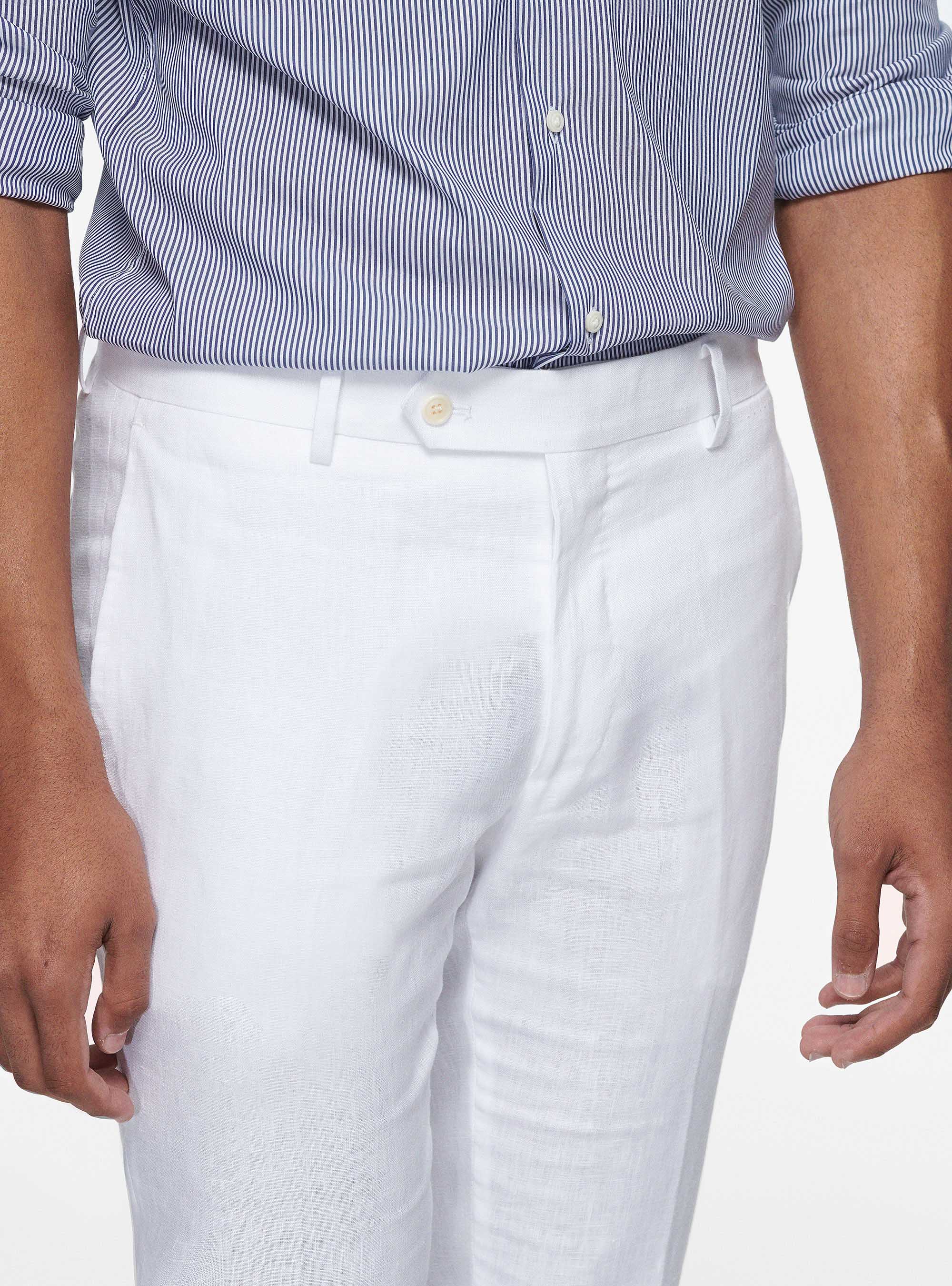 Pantaloni in puro lino, BIANCO