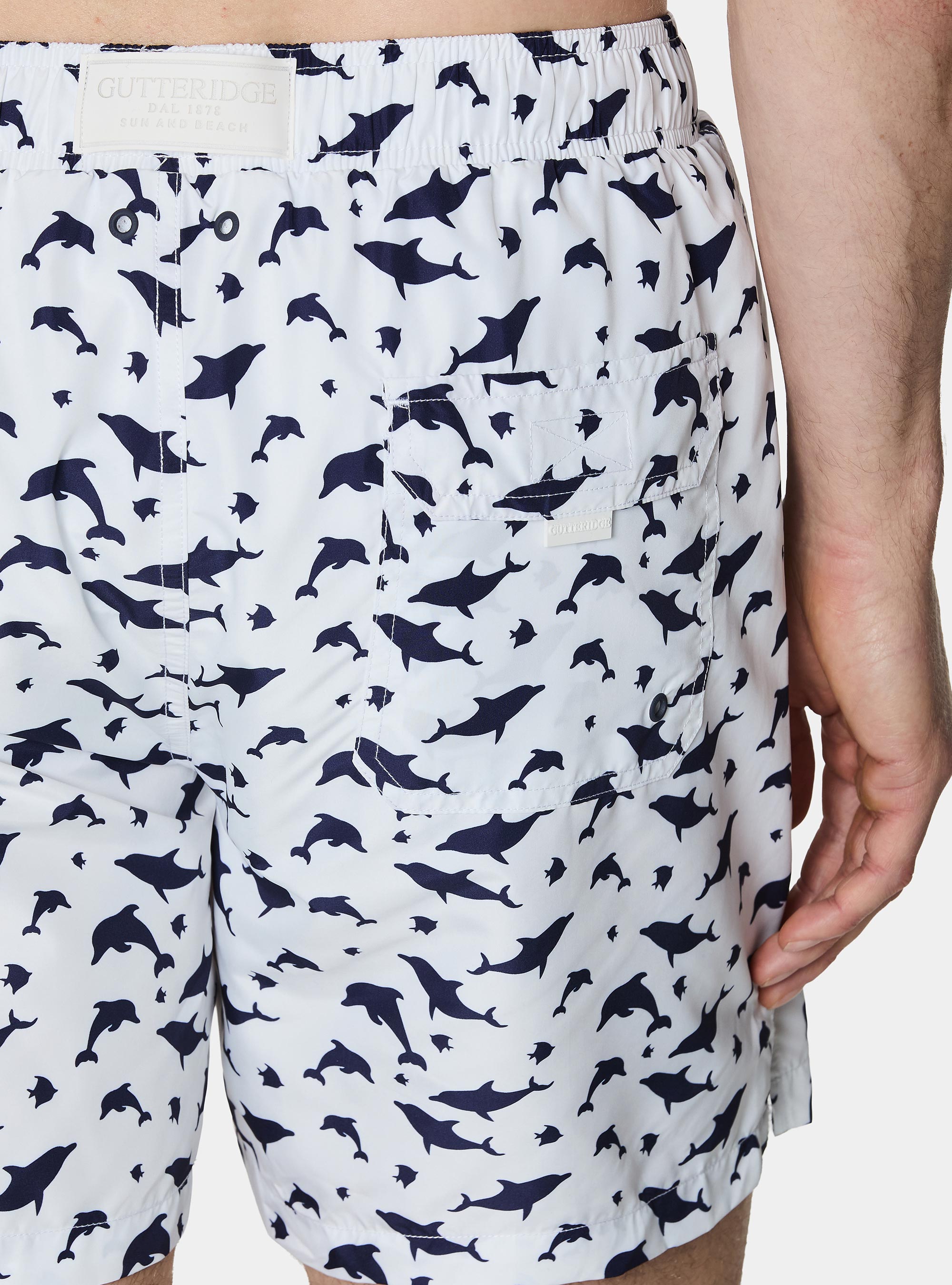 Fish print swimwear, WHITE