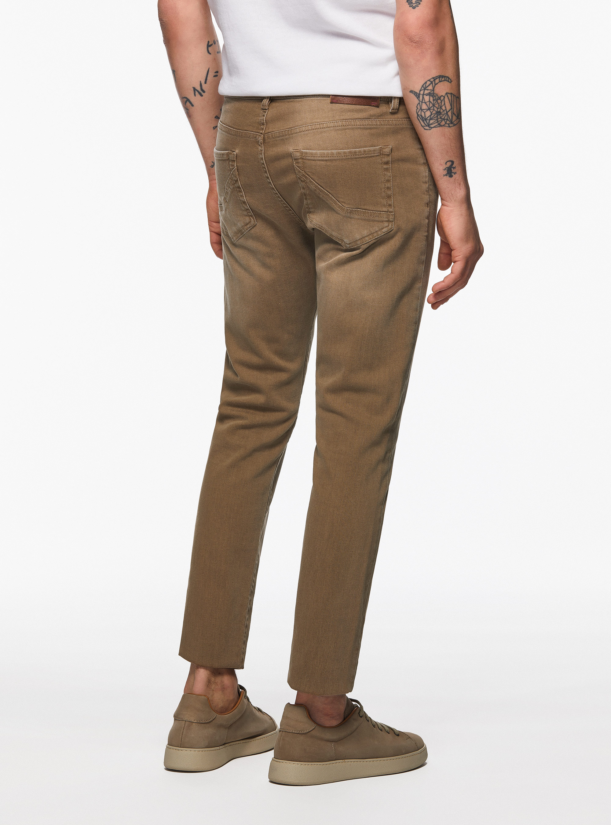 Pantaloni colorati in cotone stretch, SABBIA