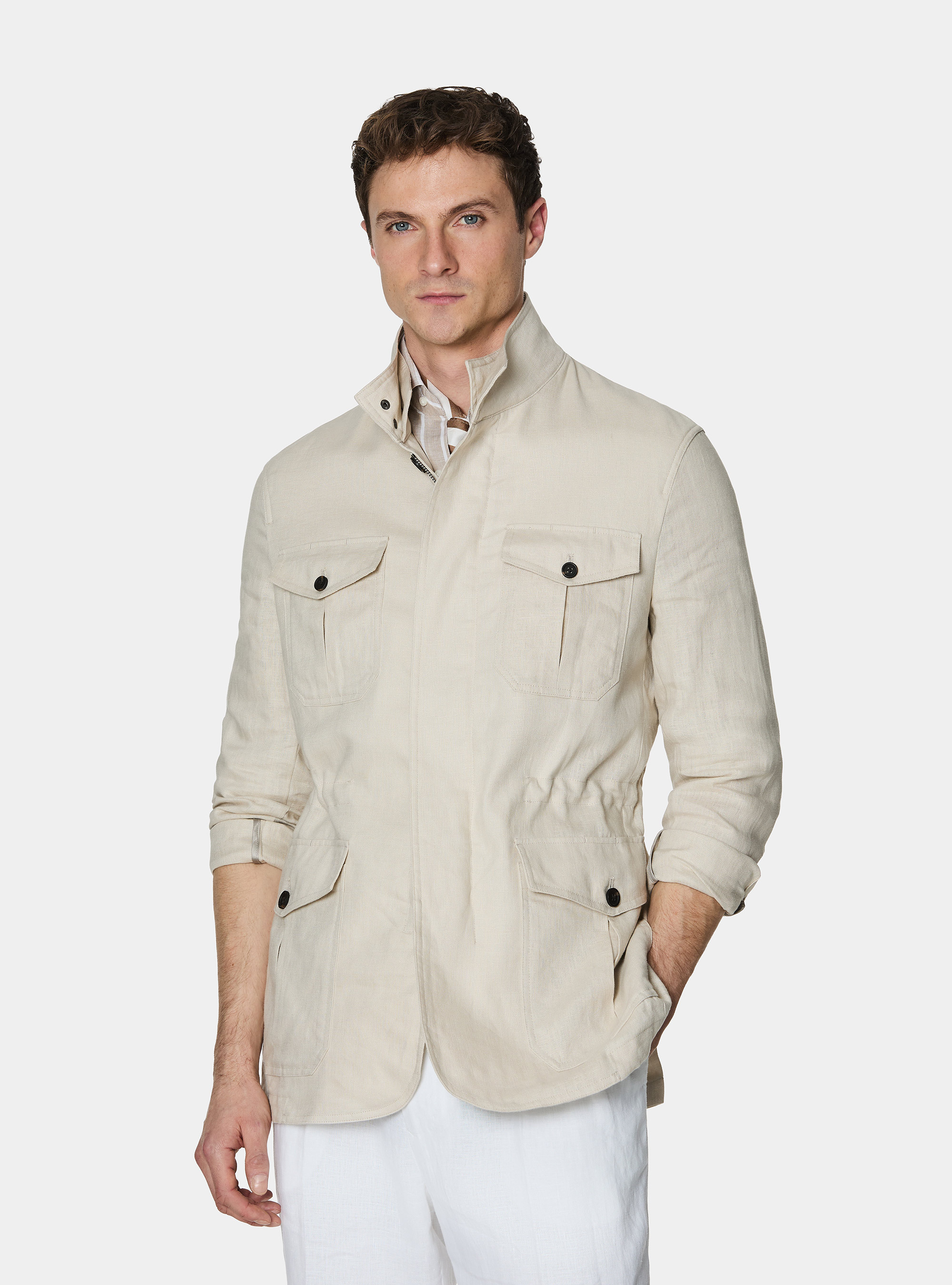 Field jacket in pure linen, ECRU