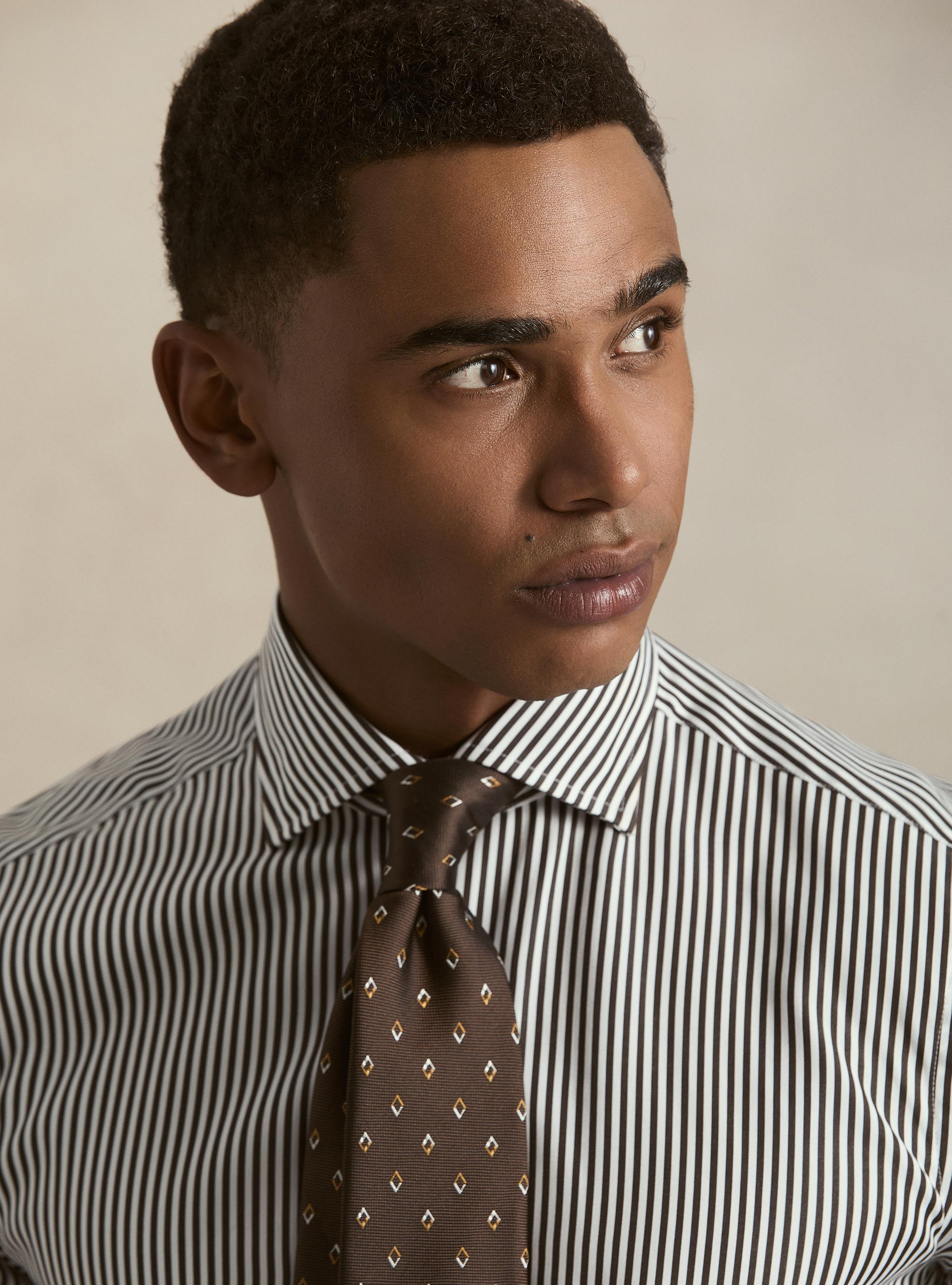 Striped cotton poplin shirt, BROWN