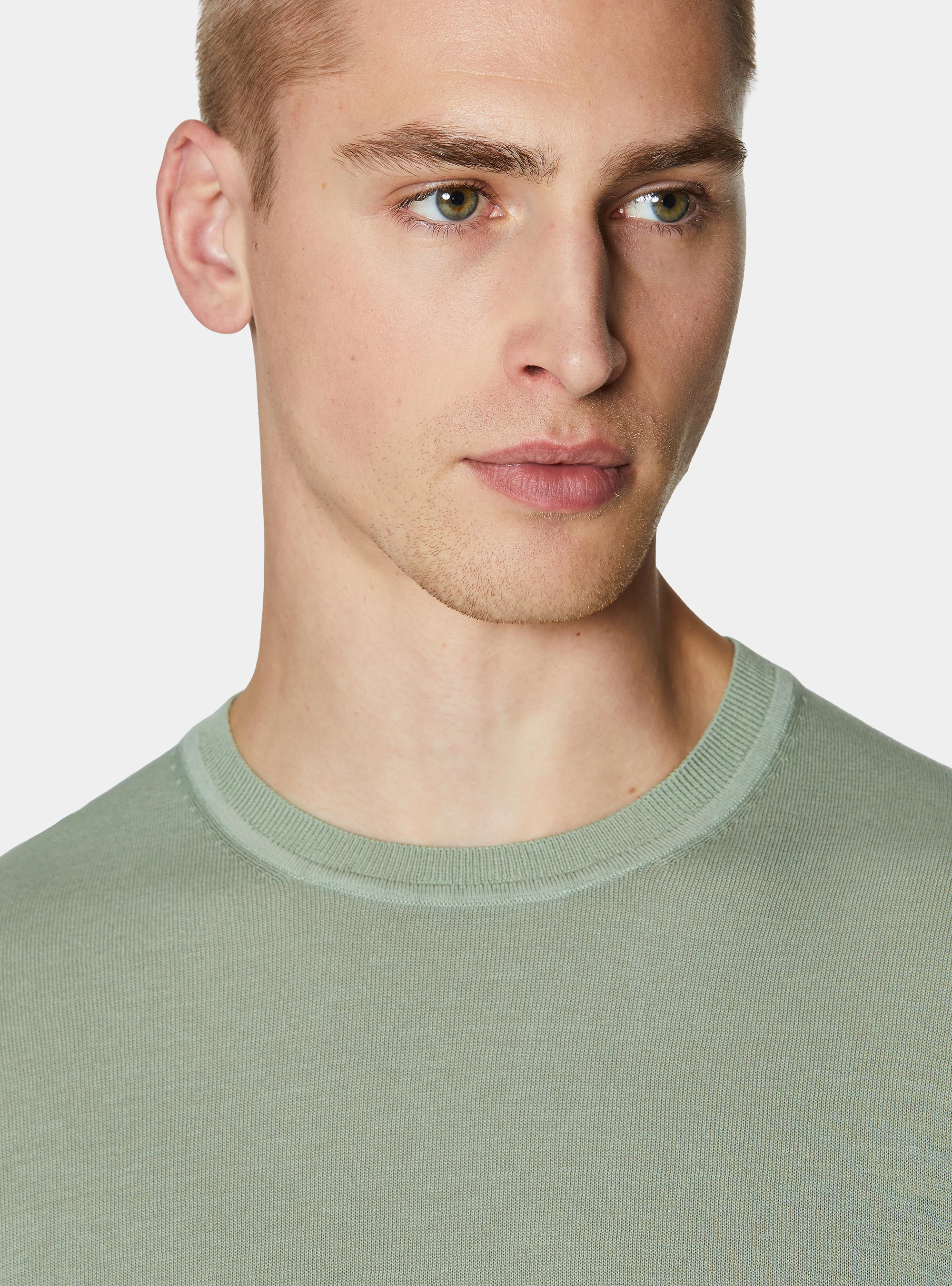Maglia girocollo in cotone e seta, SALVIA 0602C