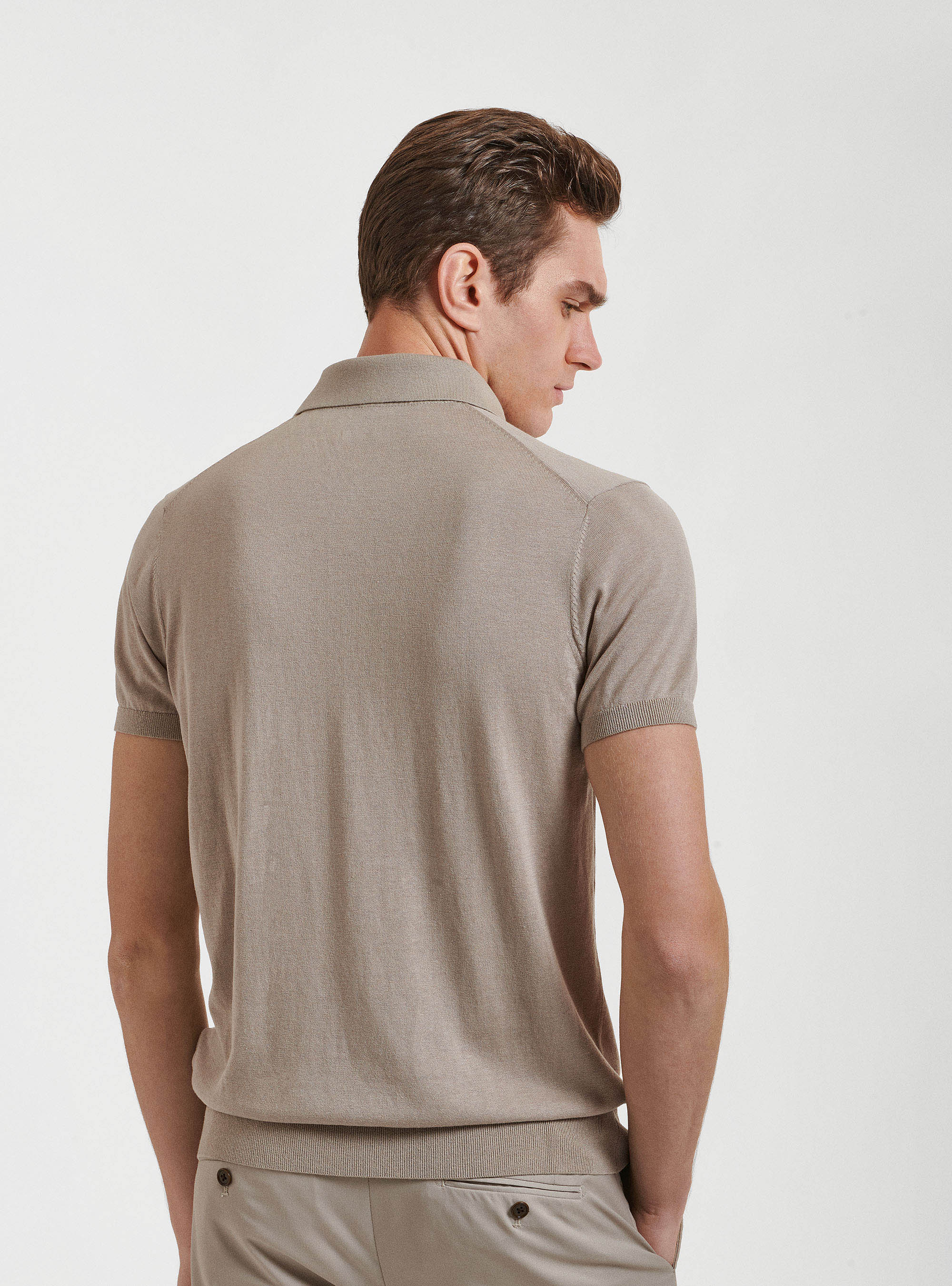 Silk cotton polo shirt, SAND