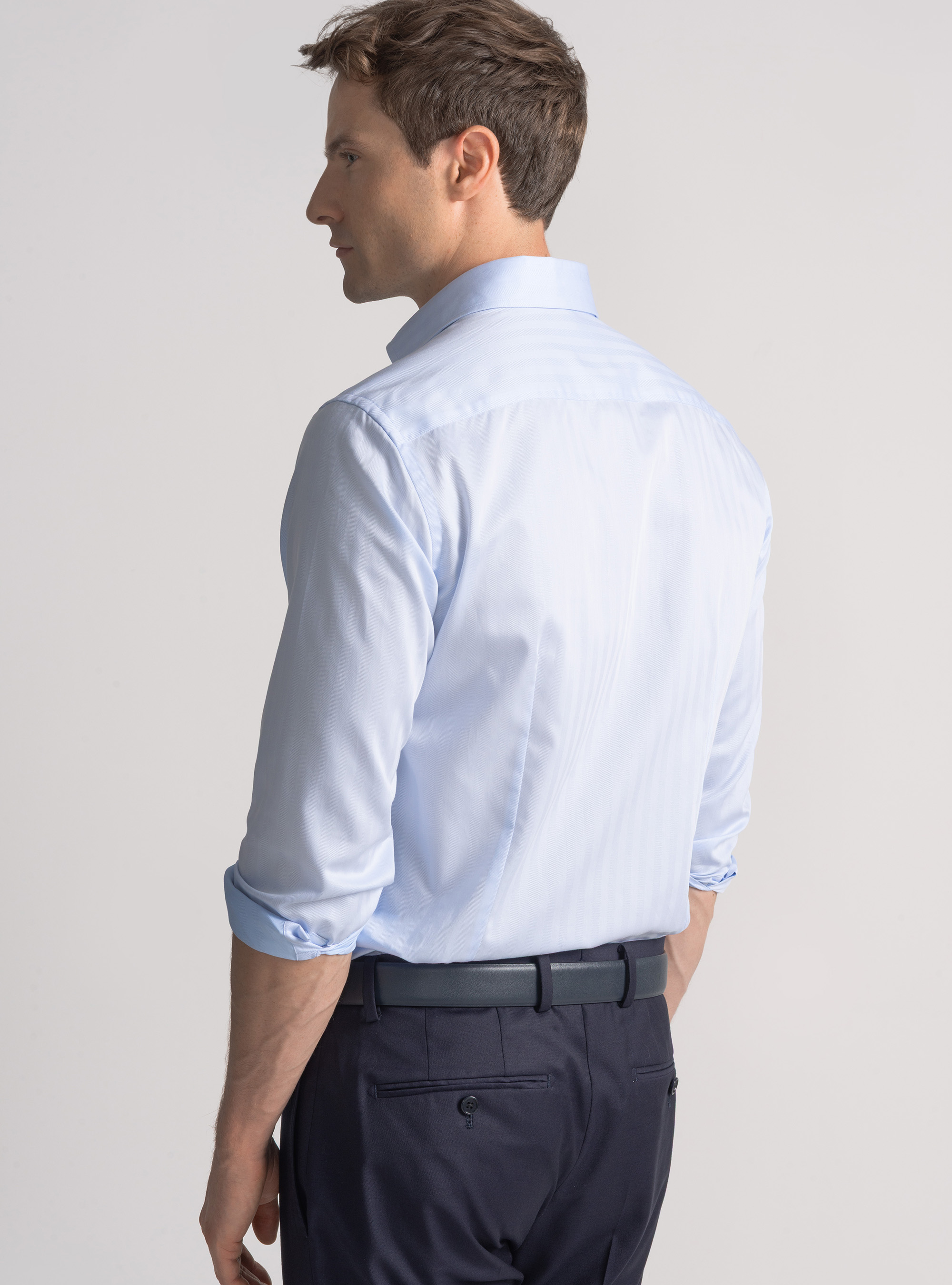 Camicia in twill di cotone spigato, AZZURRO