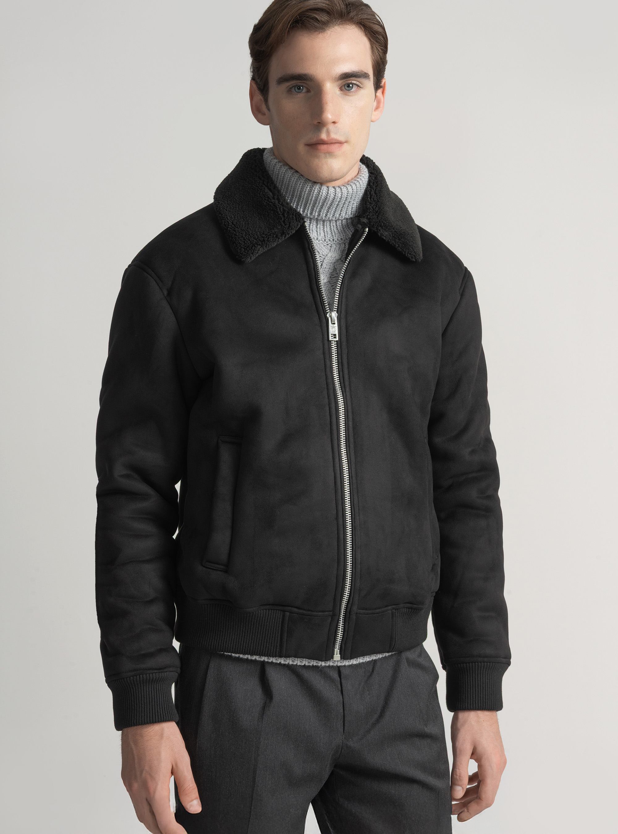 Suede effect bomber, BLACK