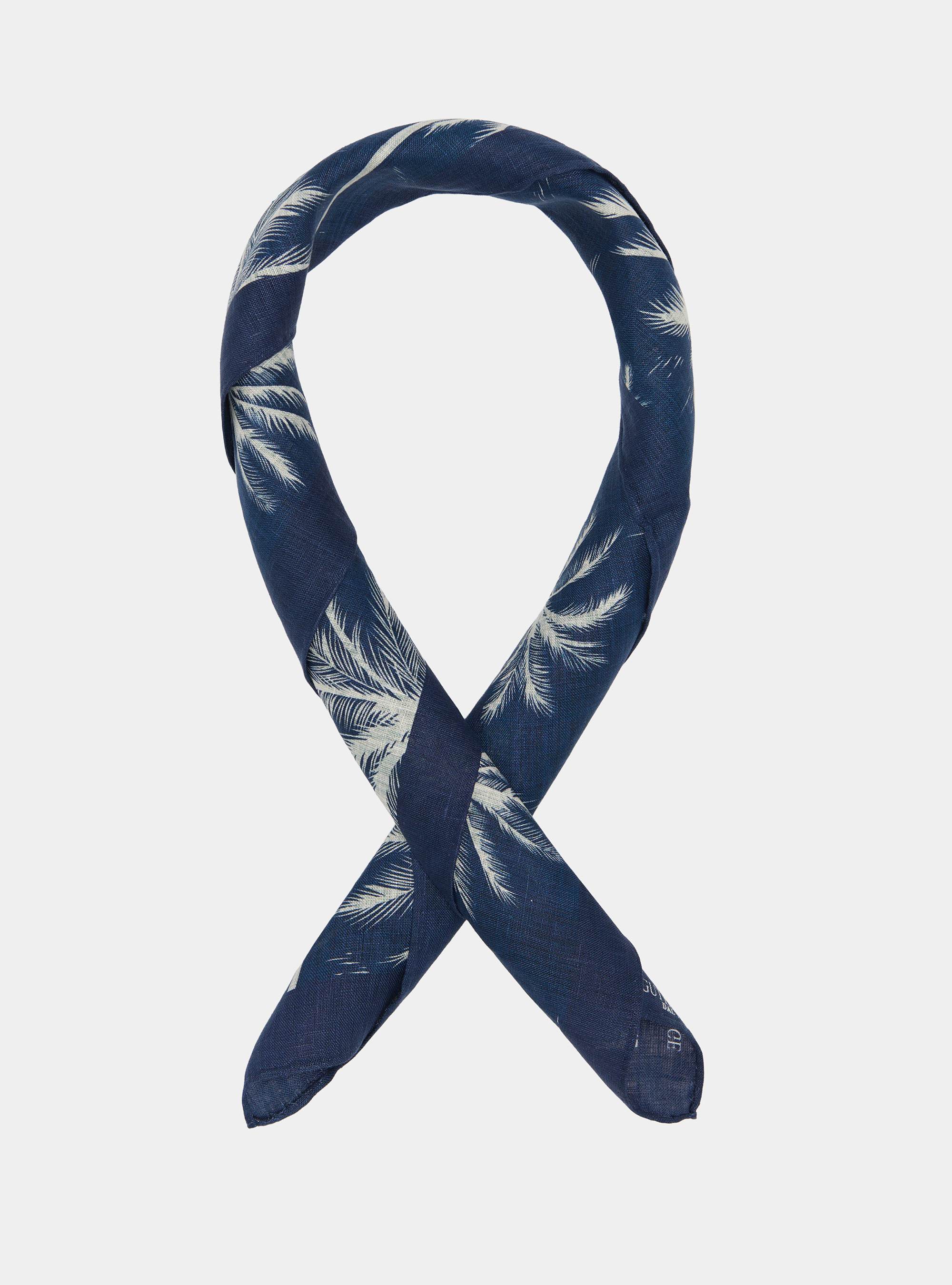 Foulard en lin imprim&eacute; palmiers, BLEU