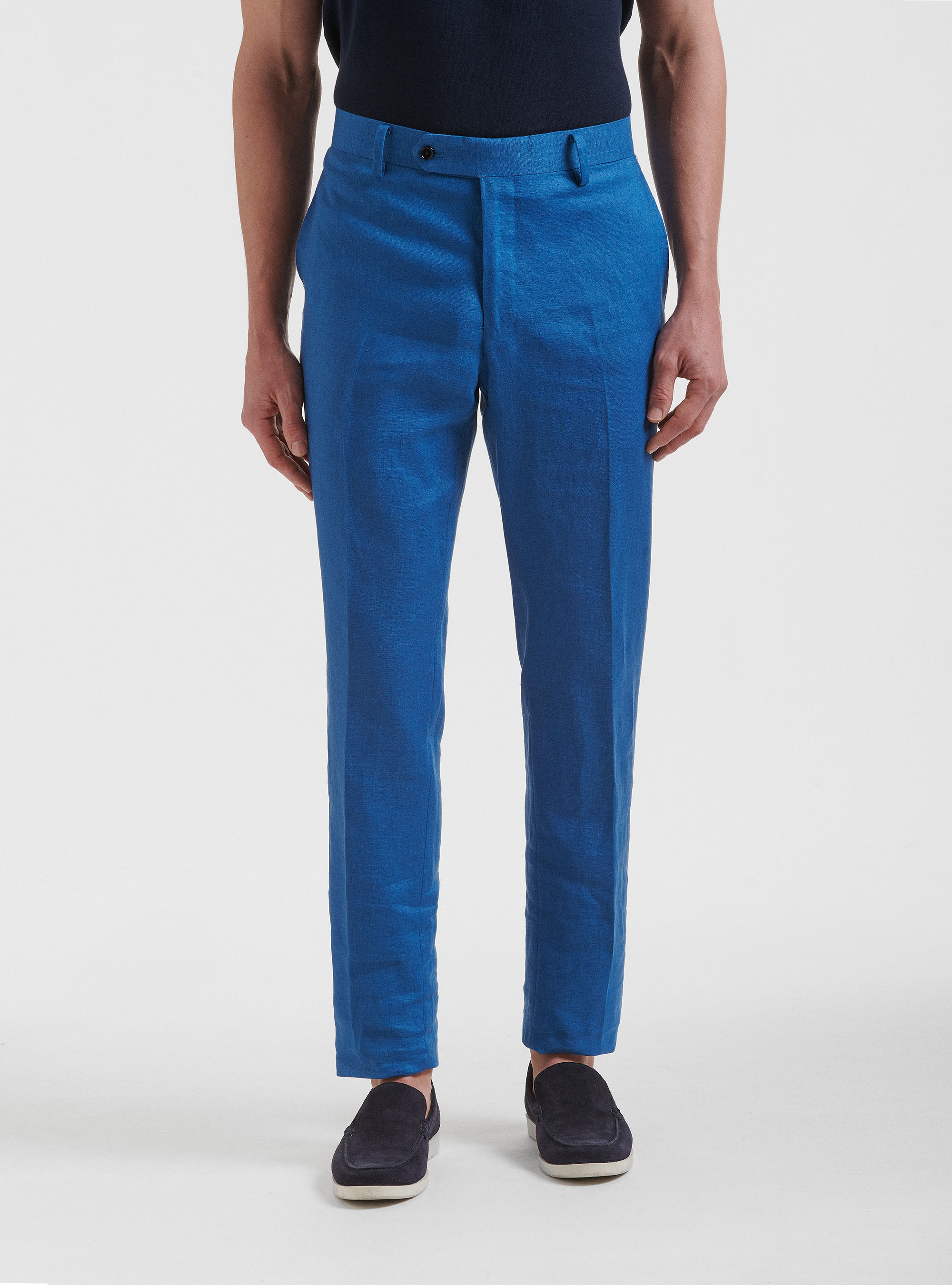 Pure linen suit trousers, 0226C CERULEO