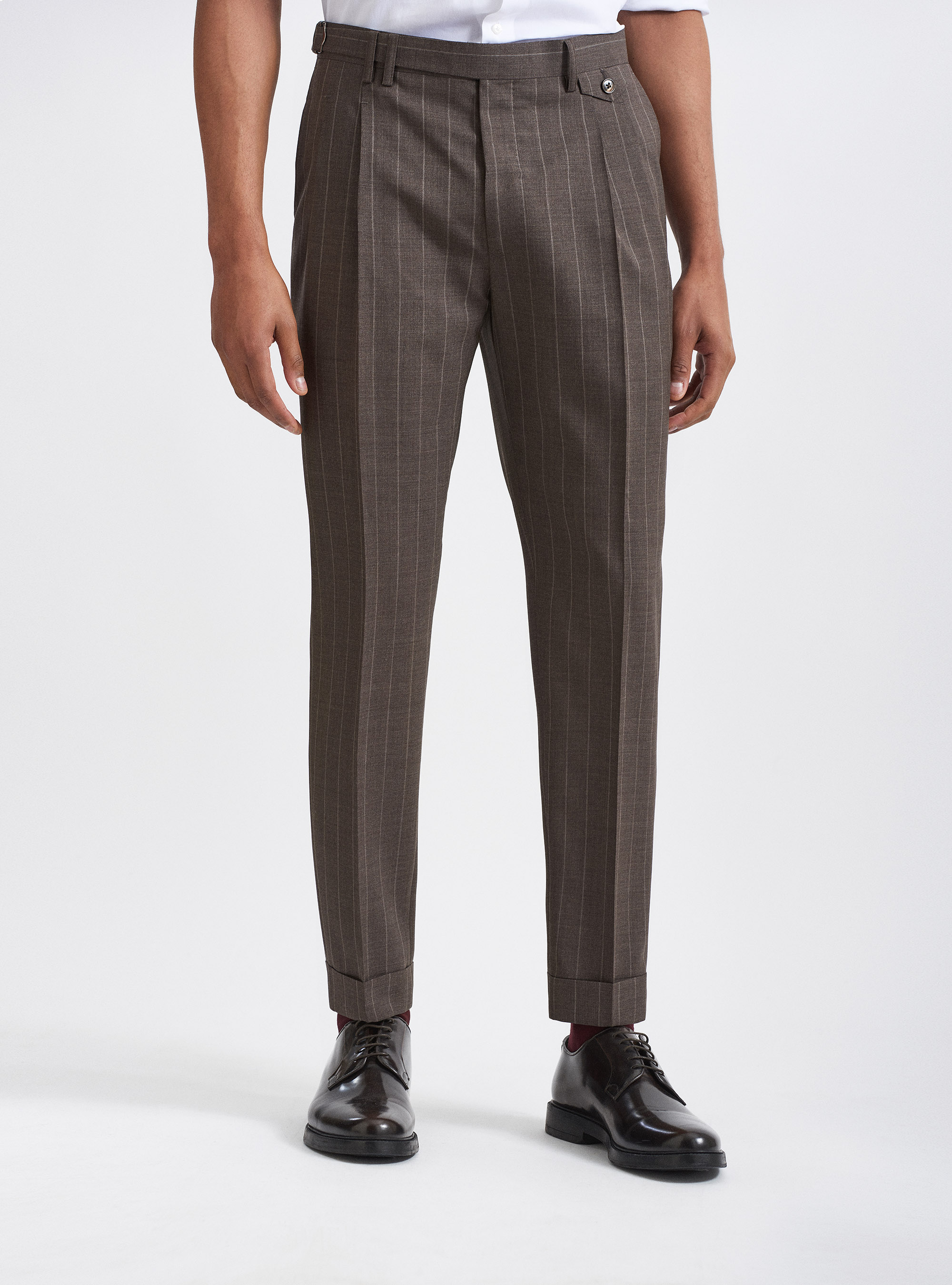 Pure wool pinstripe suit trousers Vitale Barberis Canonico, BROWN