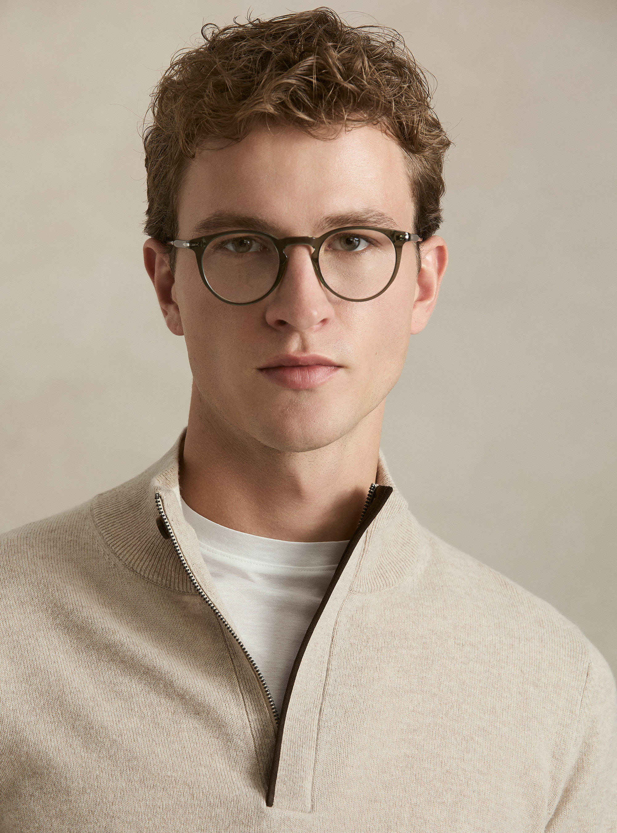 Pull demi-zip en lambswool et cachemire, &Atilde; CRU