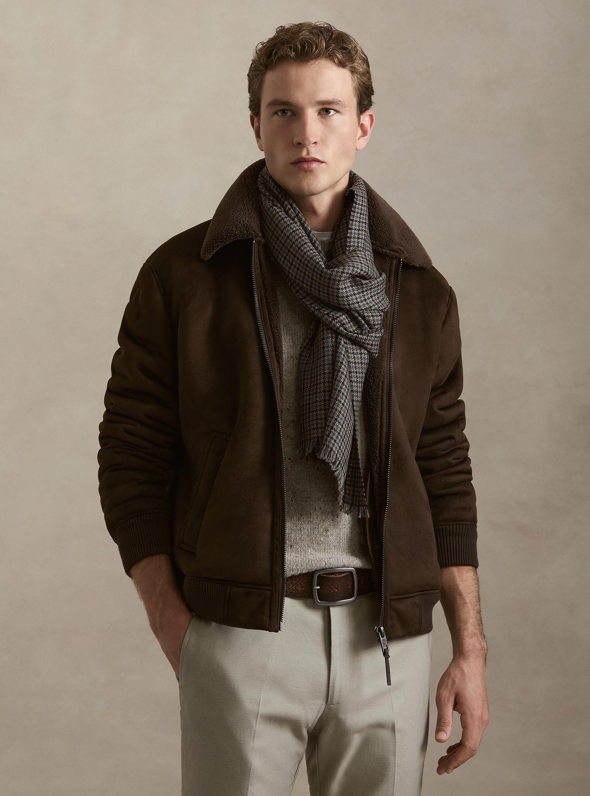Suede-effect shearling, MARRONE 0508C