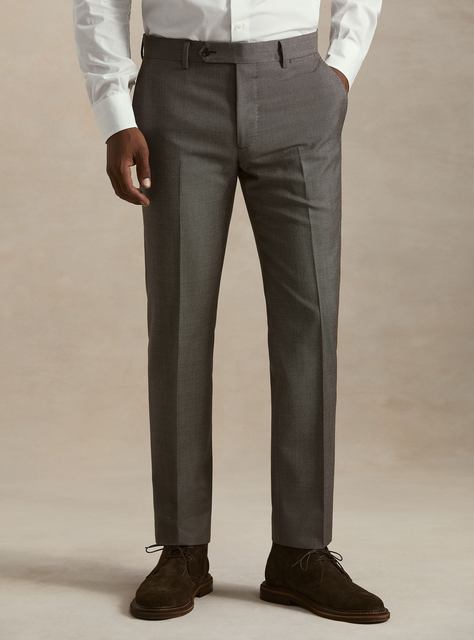 Pure wool bird's eye suit trousers by Vitale Barberis Canonico, MARRONE 0508C