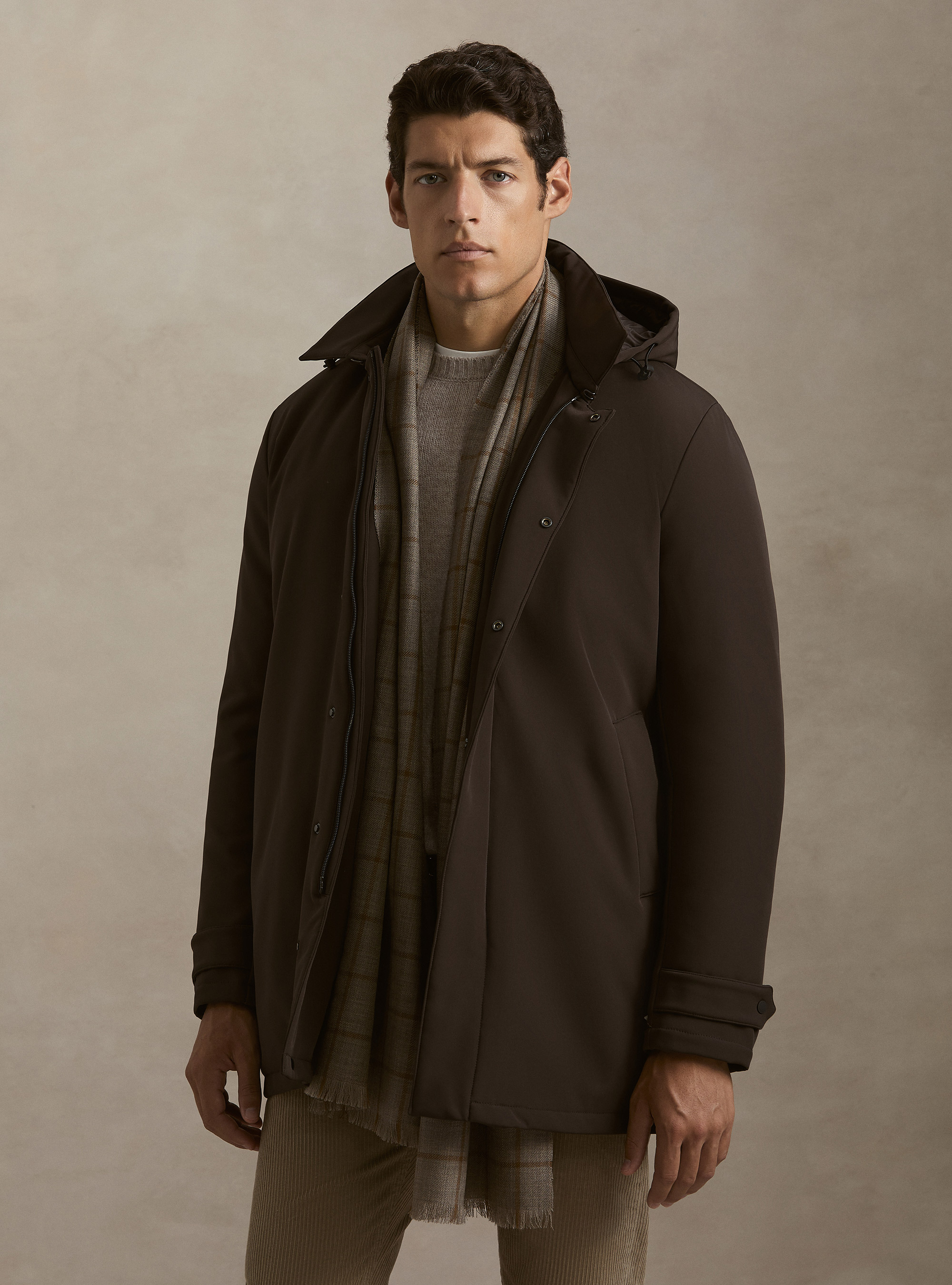 Parka tecnico con cappuccio, MARRONE 0508C