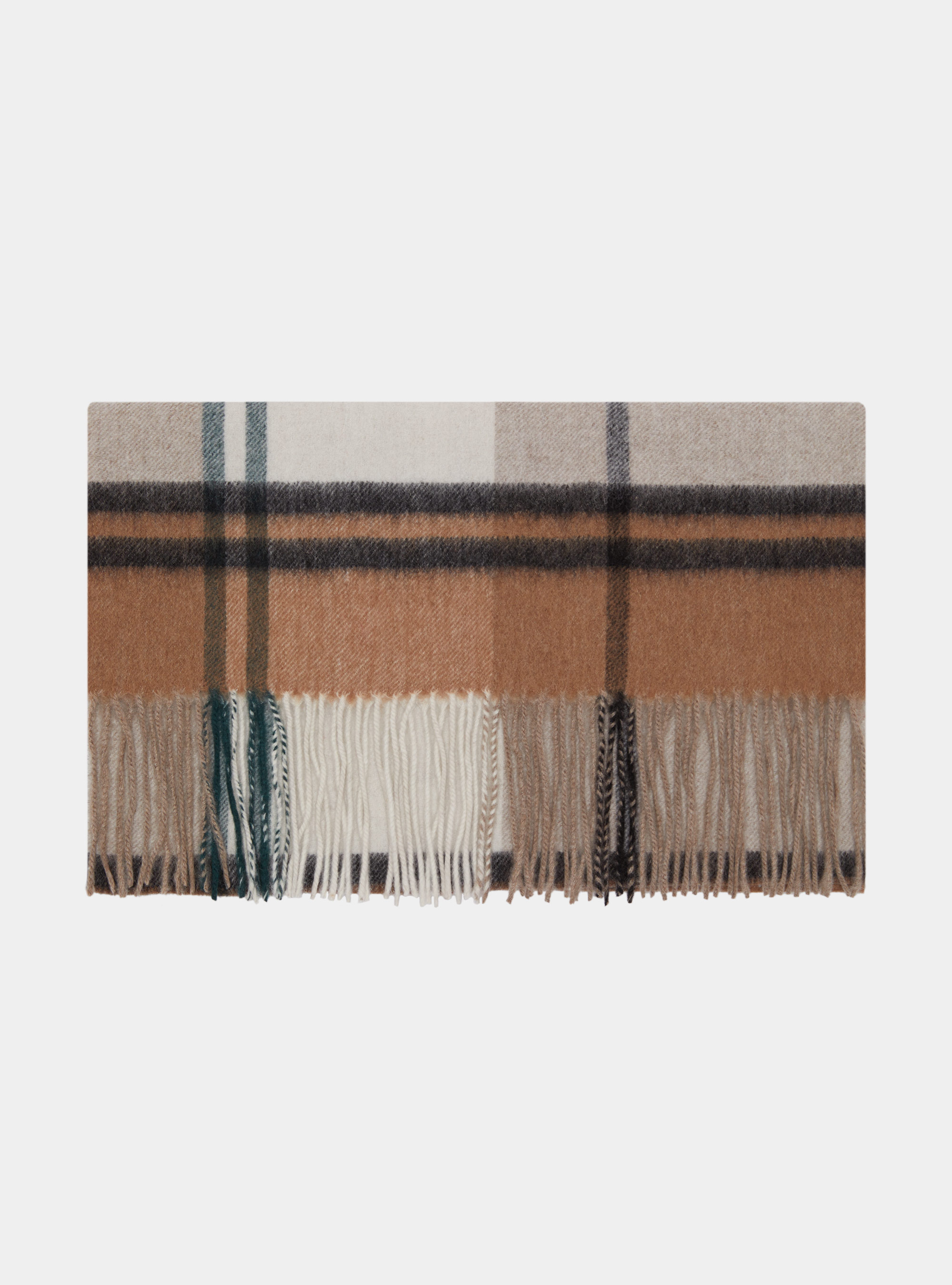 Wool and cashmere checked scarf, SAND