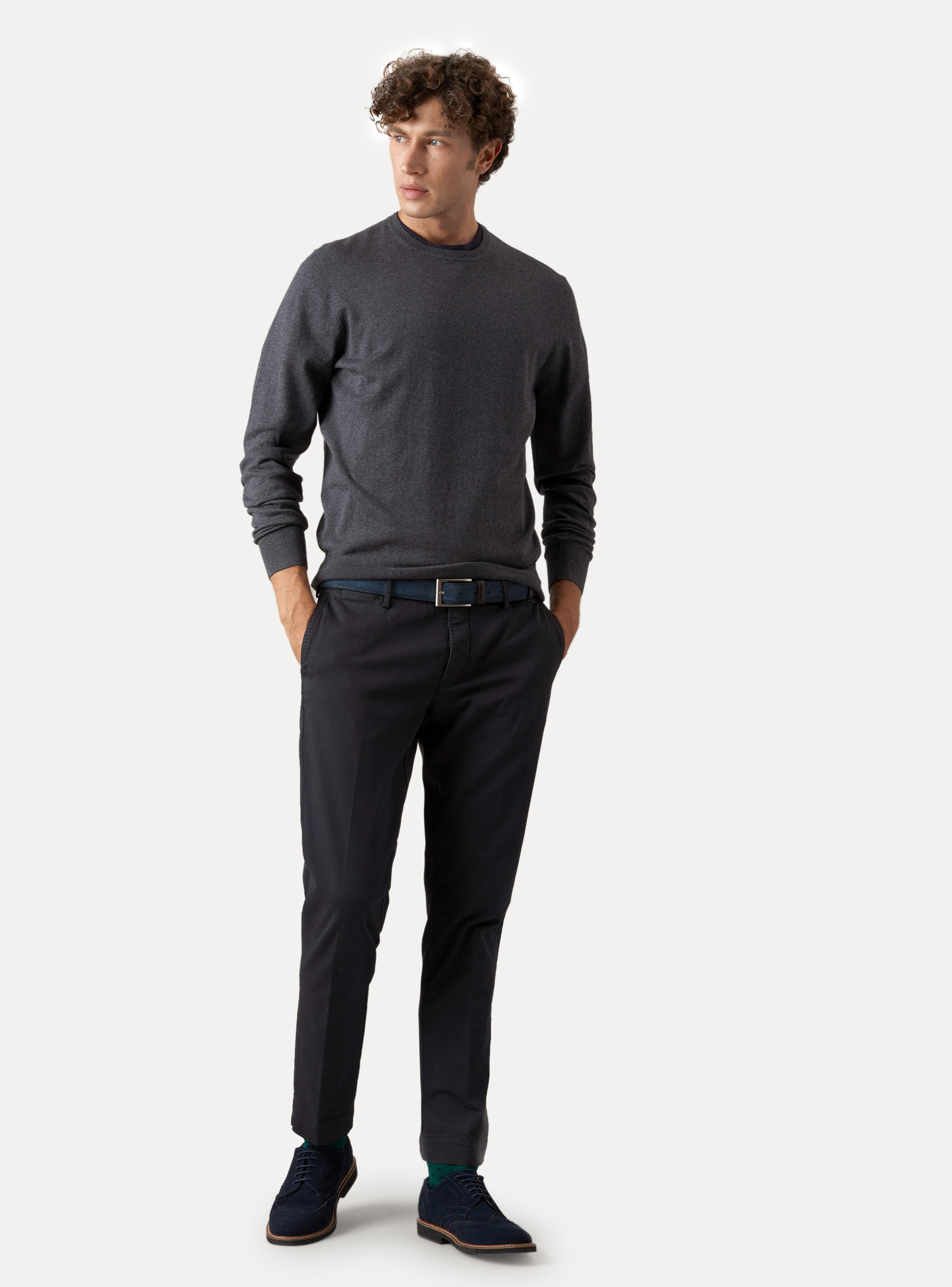 Cotton silk and cashmere crew-neck sweater, ASPHALT GREY