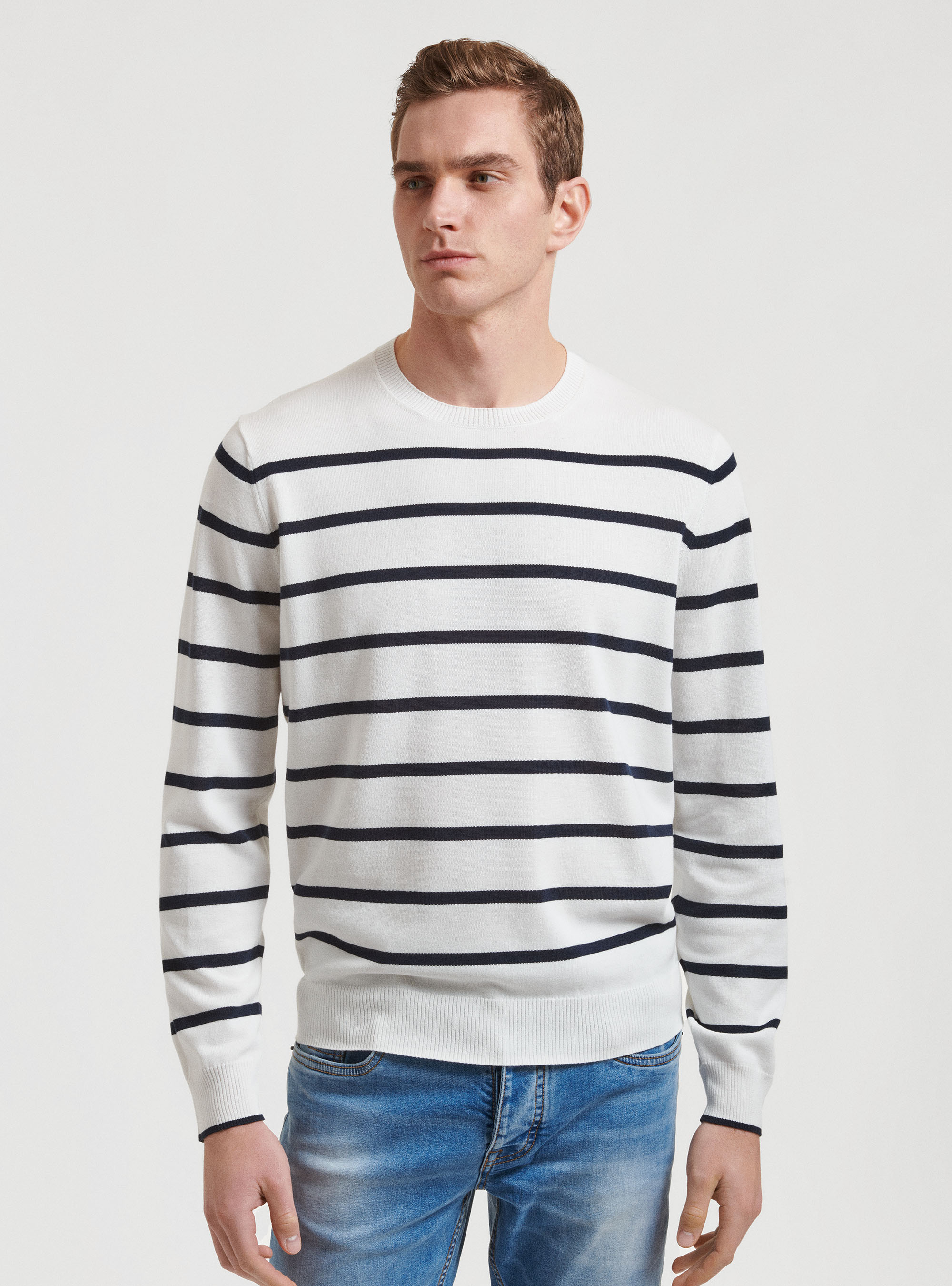 Striped knit pullover, WHITE