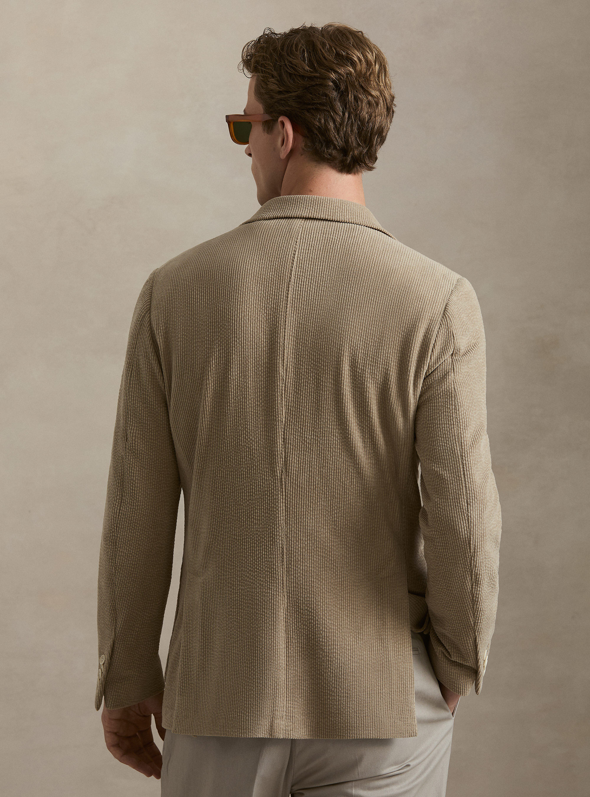 Veste droite en velours extensible, SABLE