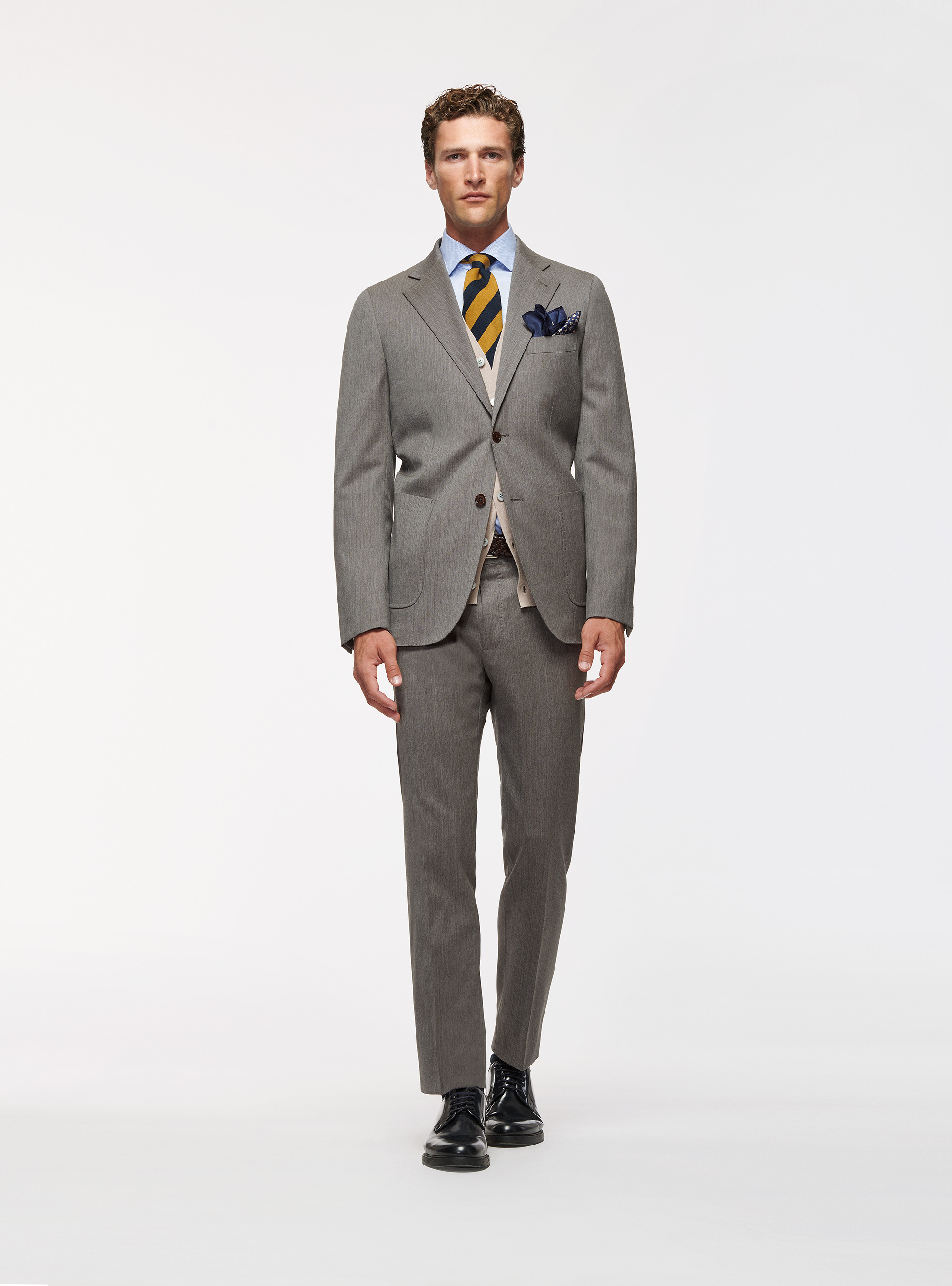 Travel trousers in pure stretch wool, MUD
