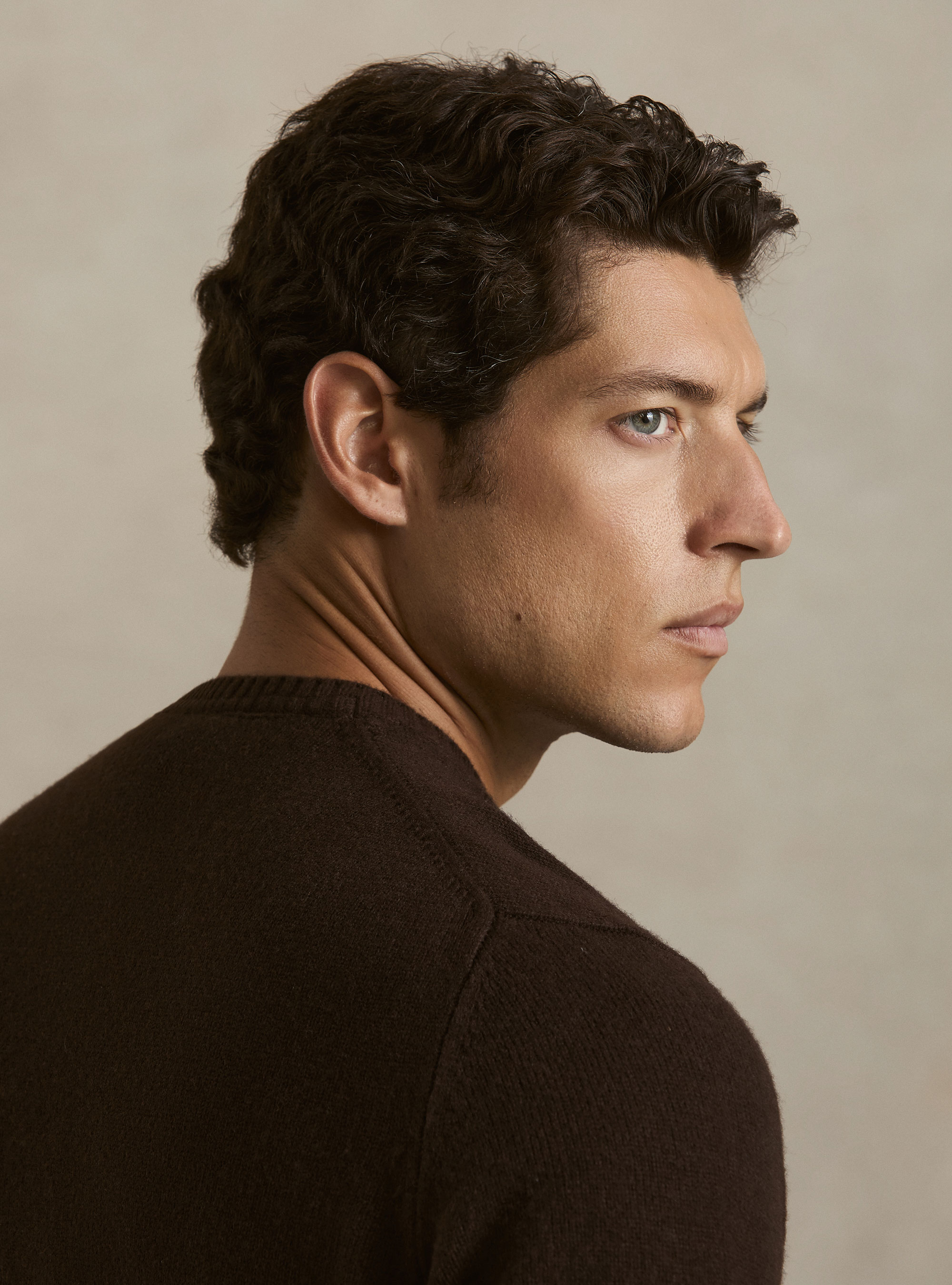 Maglia girocollo in misto lana e cashmere, MARRONE