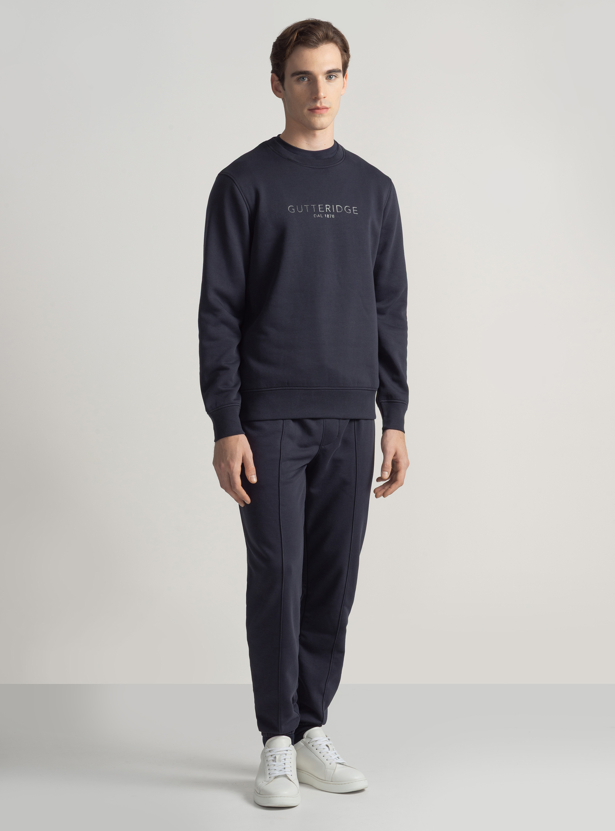 Sweatshirt &agrave; col rond avec logo, BLEU MARINE