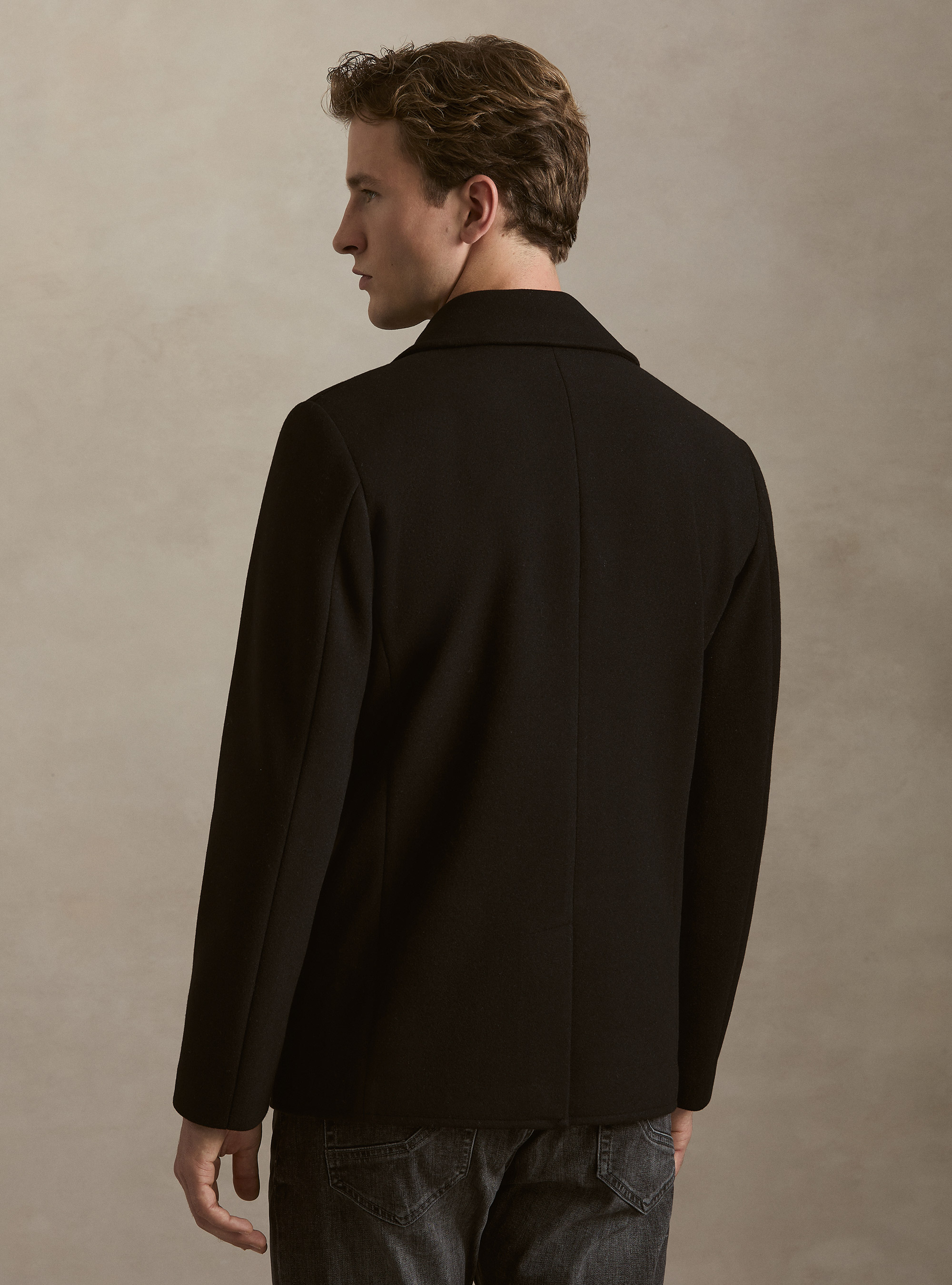 Solid color peacoat, BLACK