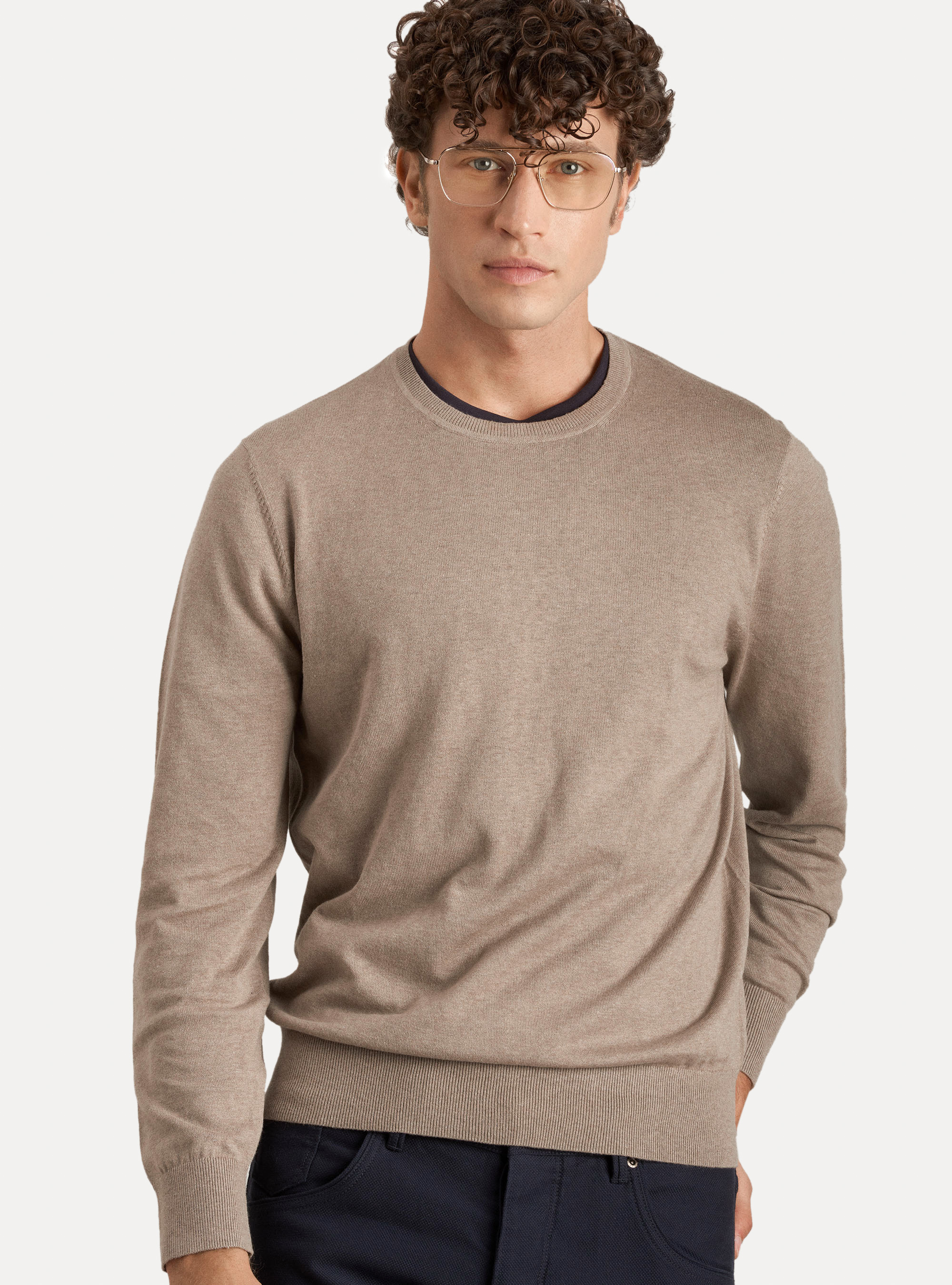 Cotton silk and cashmere crew-neck sweater, ECRU