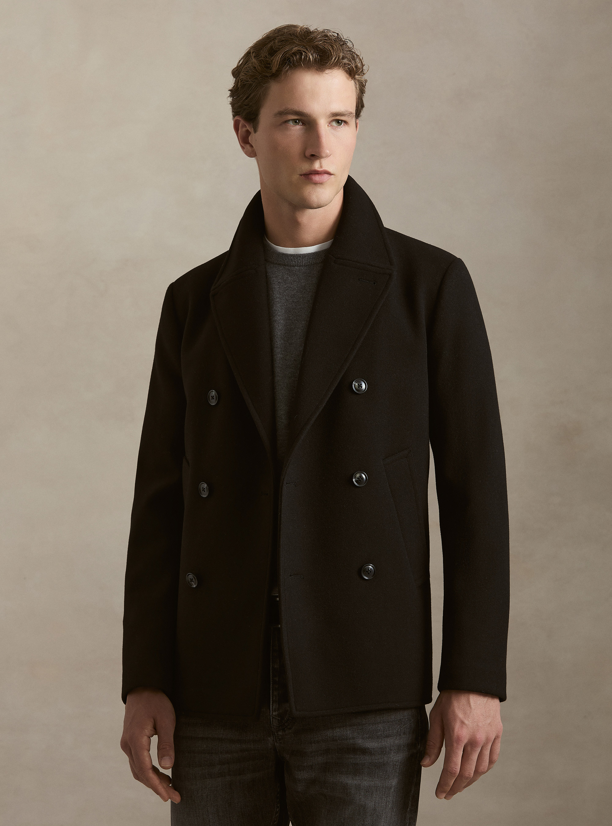 Solid color peacoat, BLACK