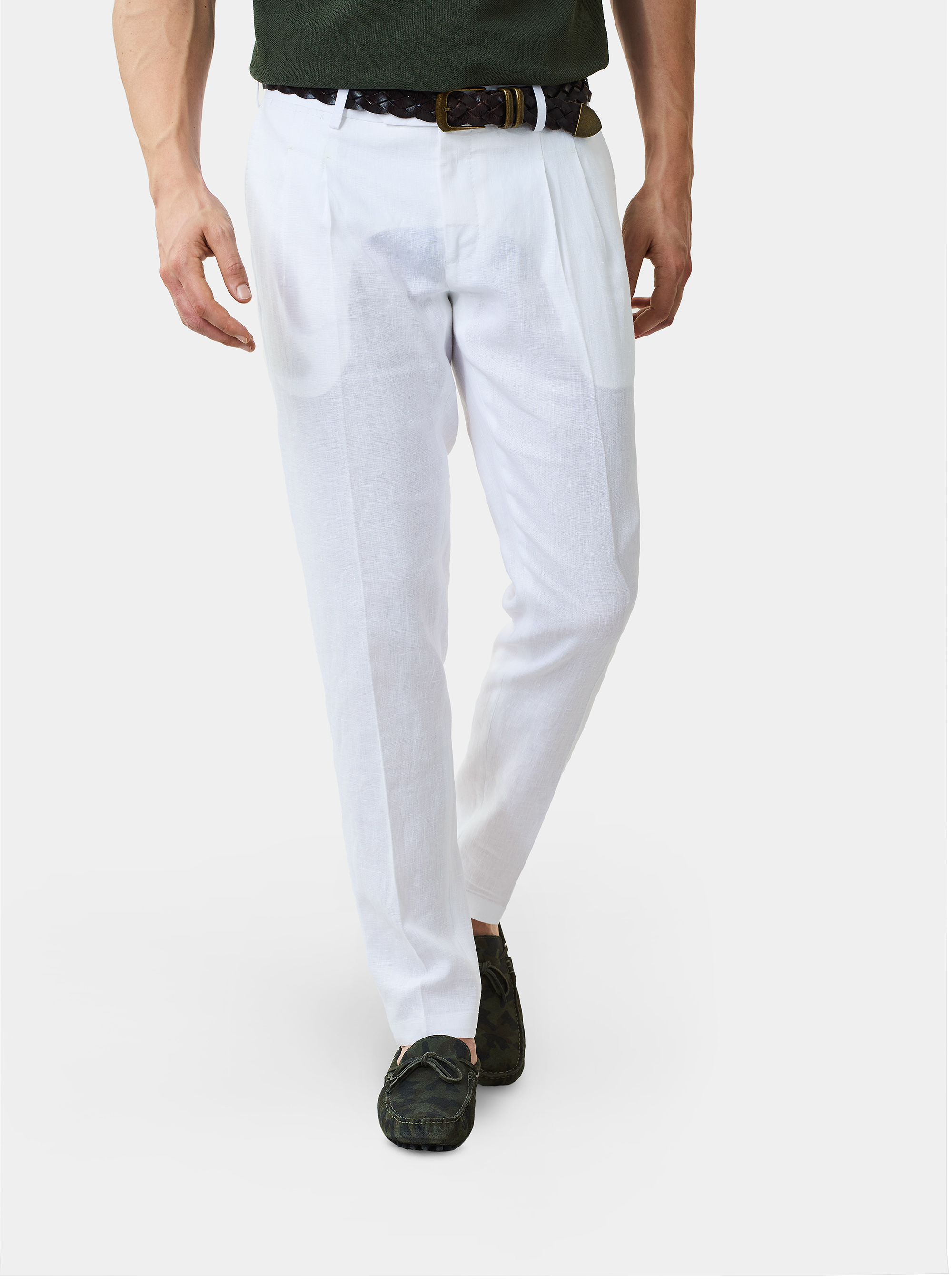 Pantalon de costume en pur lin, BLANC