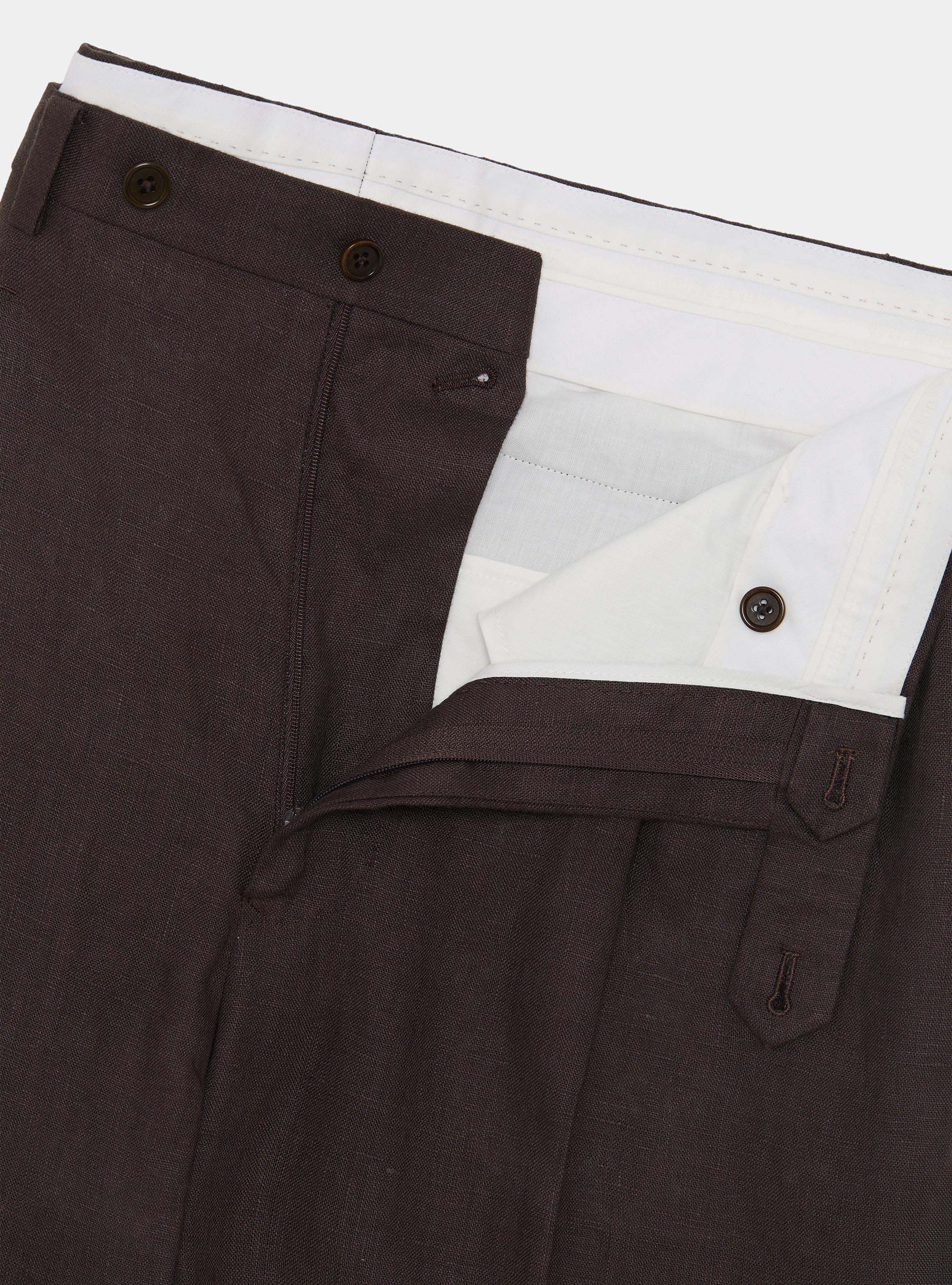 Pure linen double pleat trousers, BROWN