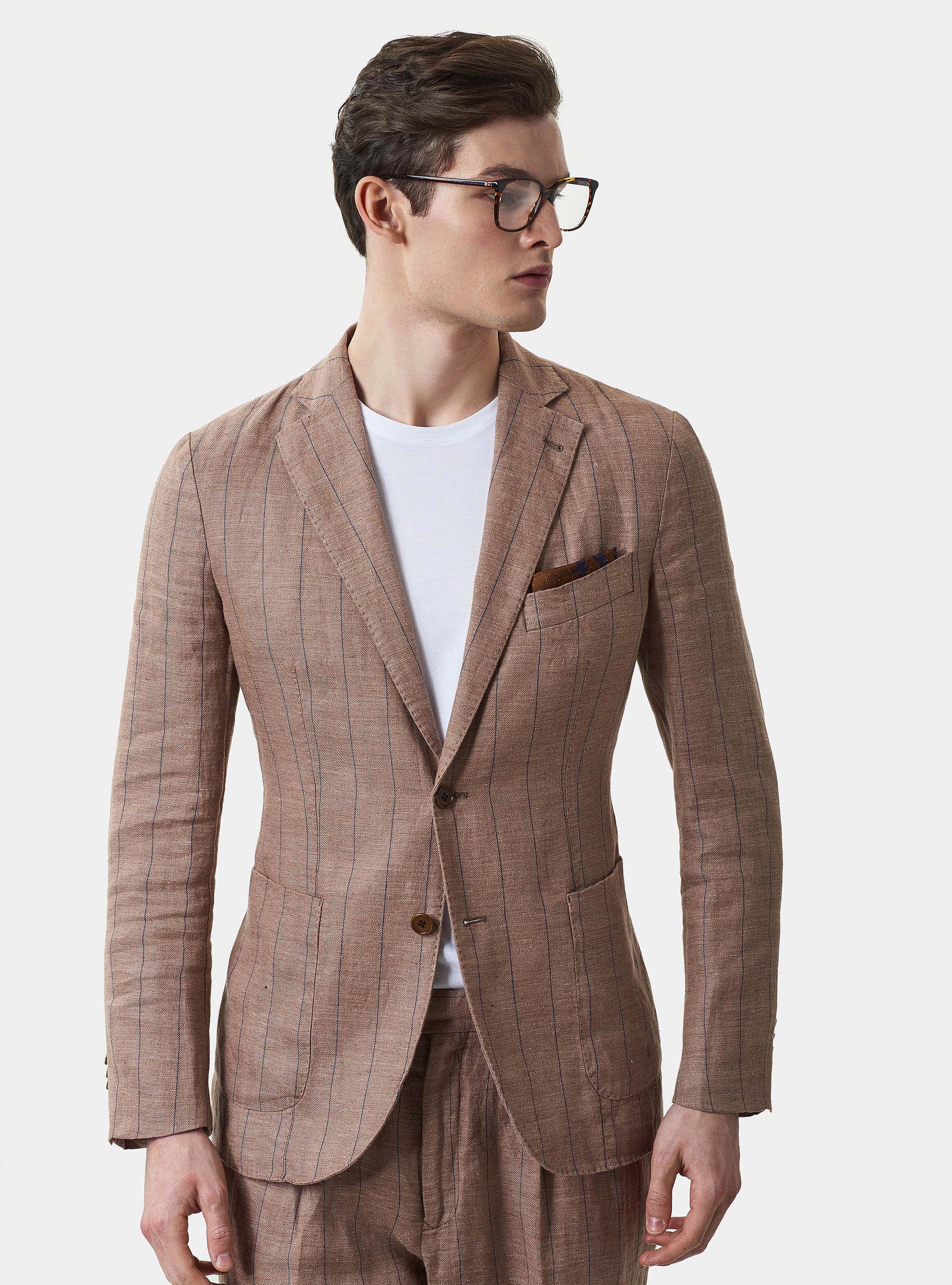 Linen pinstripe suit blazer, BRICK