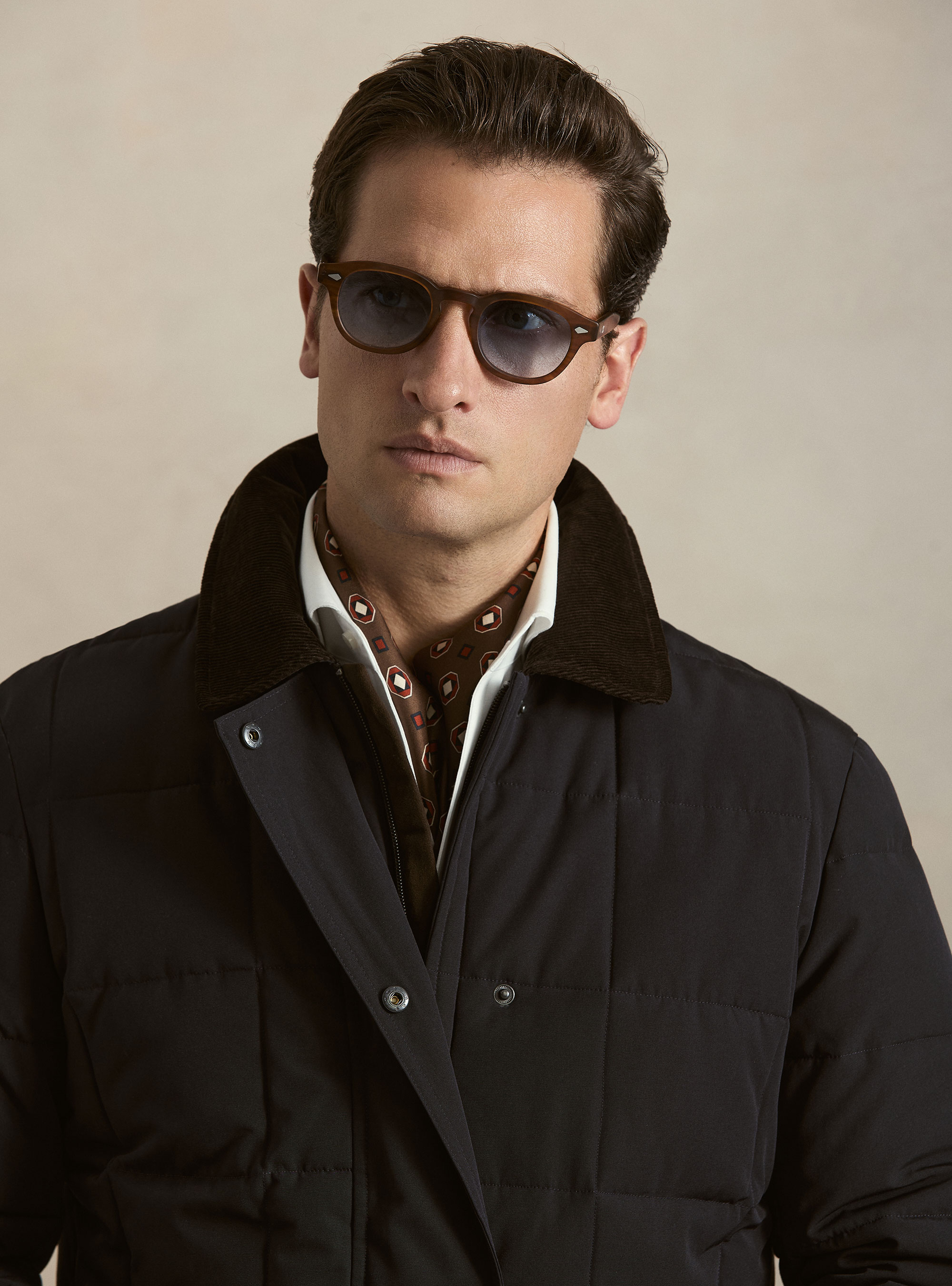 Classic quilted shirt-collar jacket, NAVY BLUE