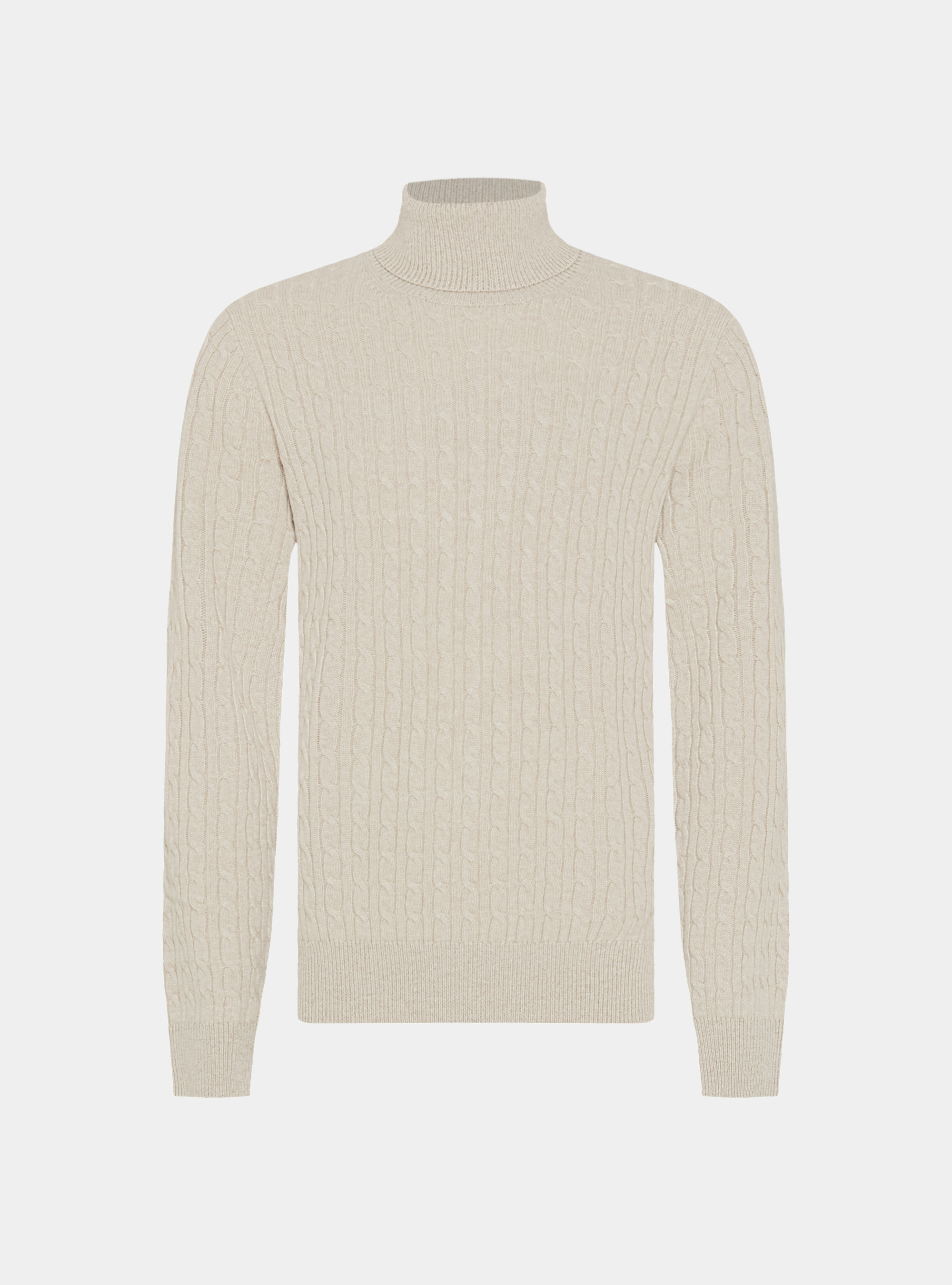 Hochgeschlossener Pullover mit Kaschmirwollborte, ECRU 0560C
