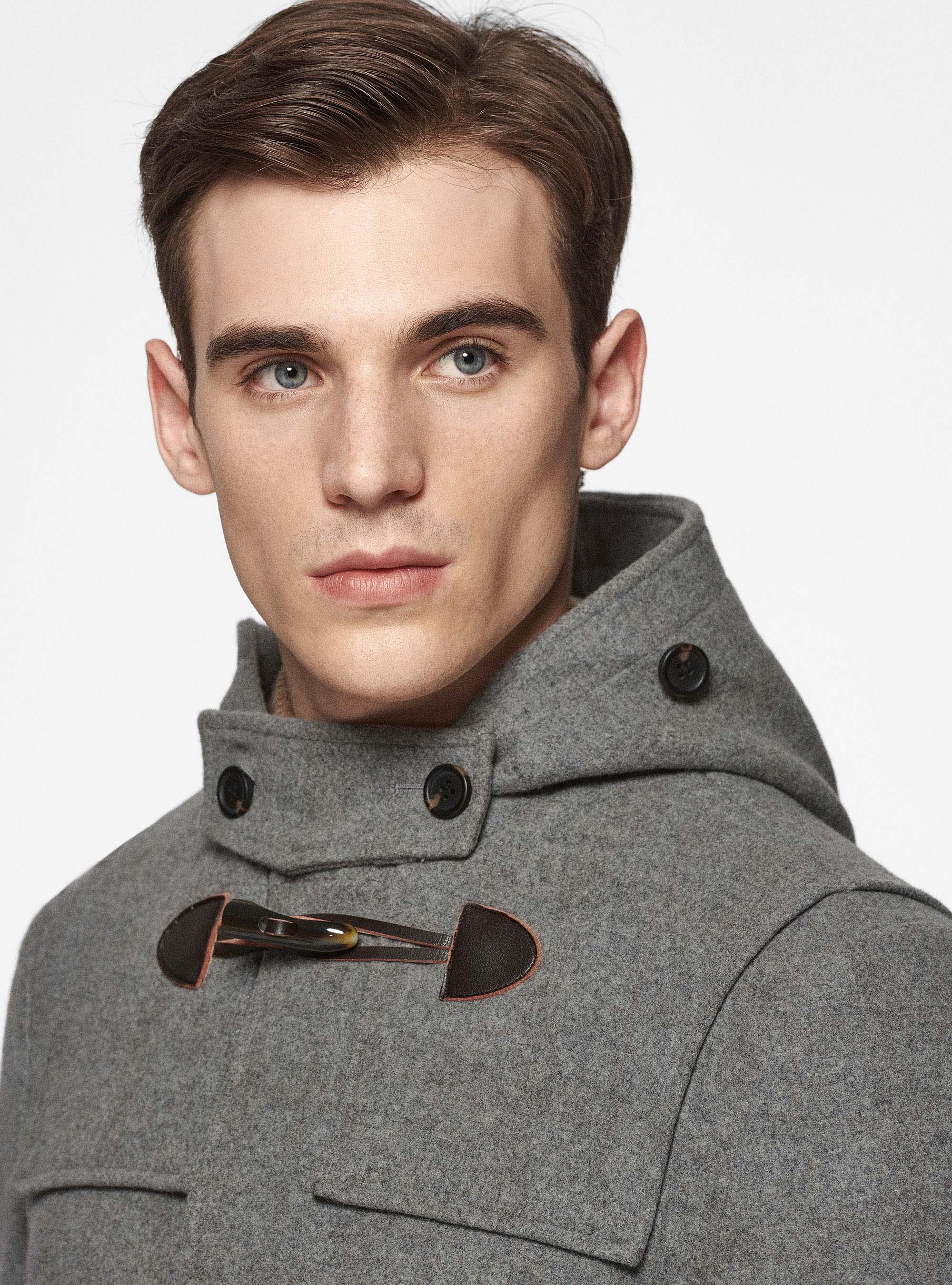 Wool-blend Montgomery duffel coat with checked interior, GRIGIO MELANGE 0151C