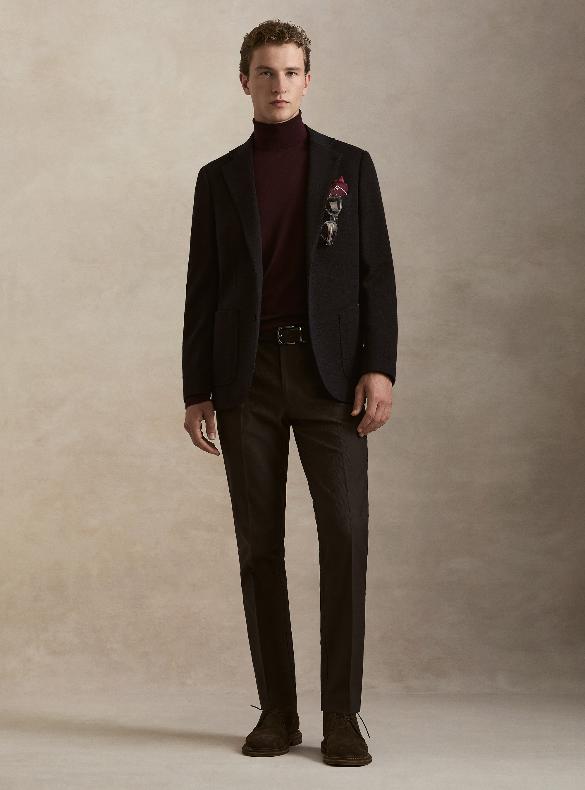 Wool and cotton jersey blazer, NAVY BLUE