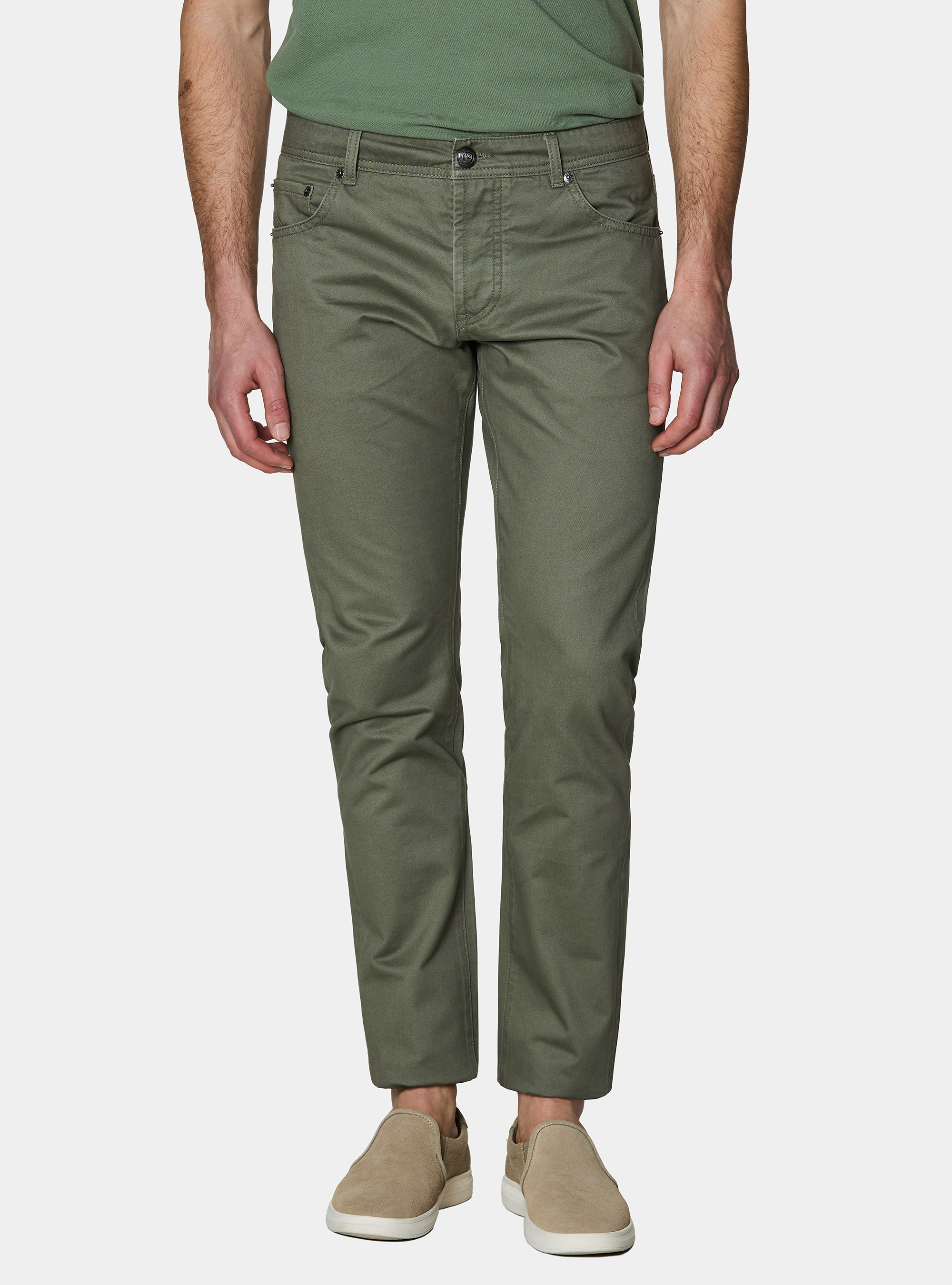 Pantalones slim fit de sarga de algod&oacute;n, SALVIA 0602C