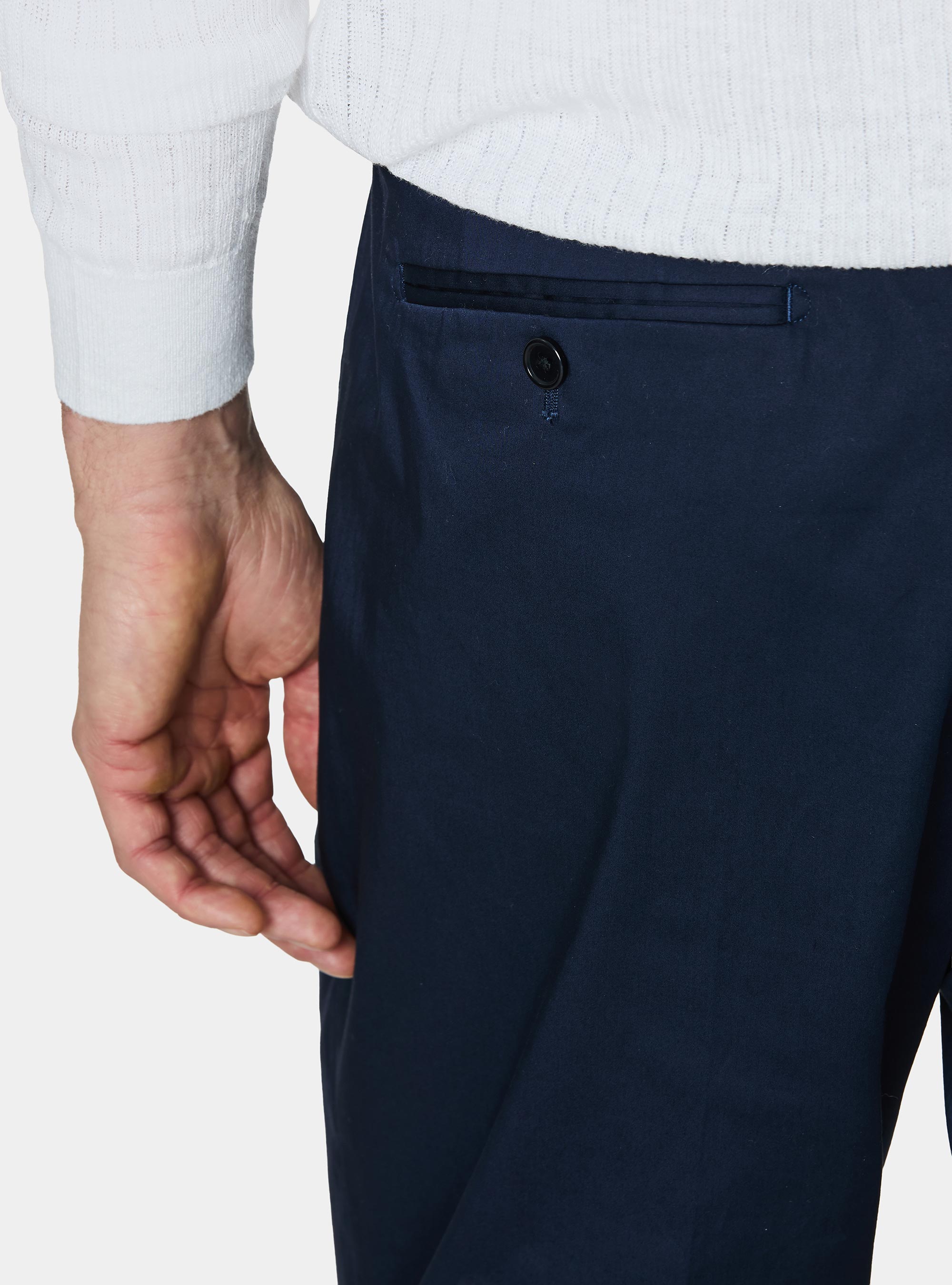 Stretch poplin cotton pleated trousers, NAVY BLUE
