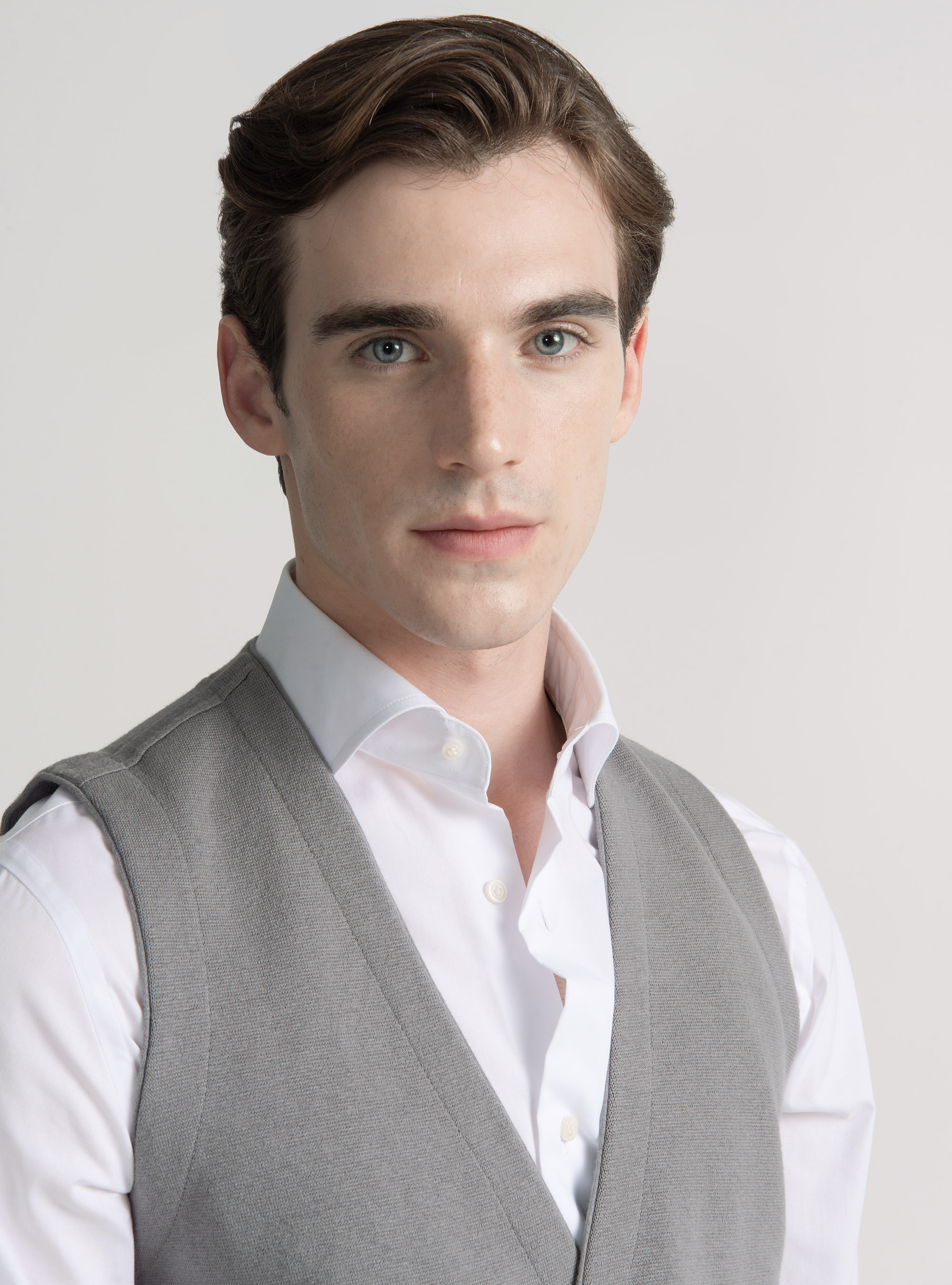 Gilet doppiopetto in maglia di cotone e cashmere, GRIGIO CHIARO