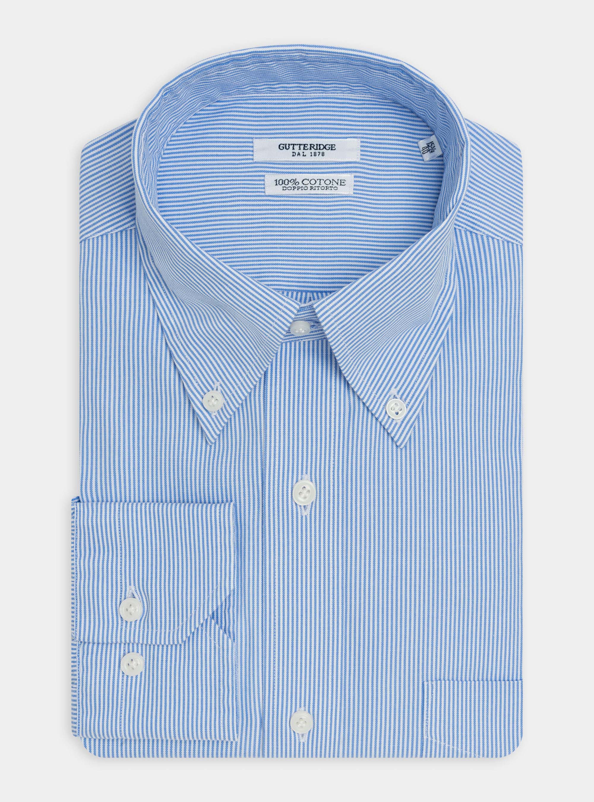 Camicia collo button down in oxford di cotone doppio ritorto, AZZURRO