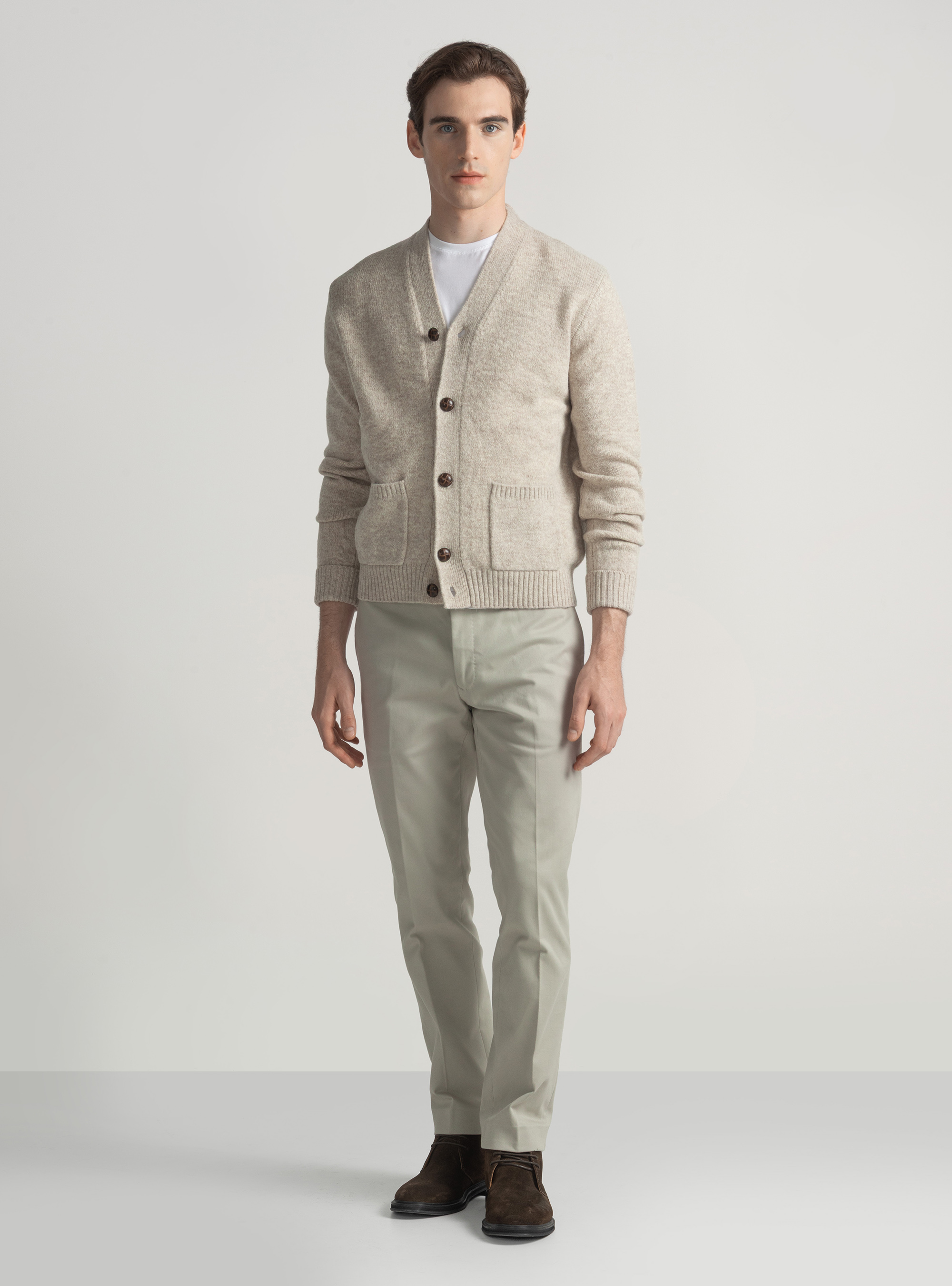 Shetland wool knit cardigan, ECRU