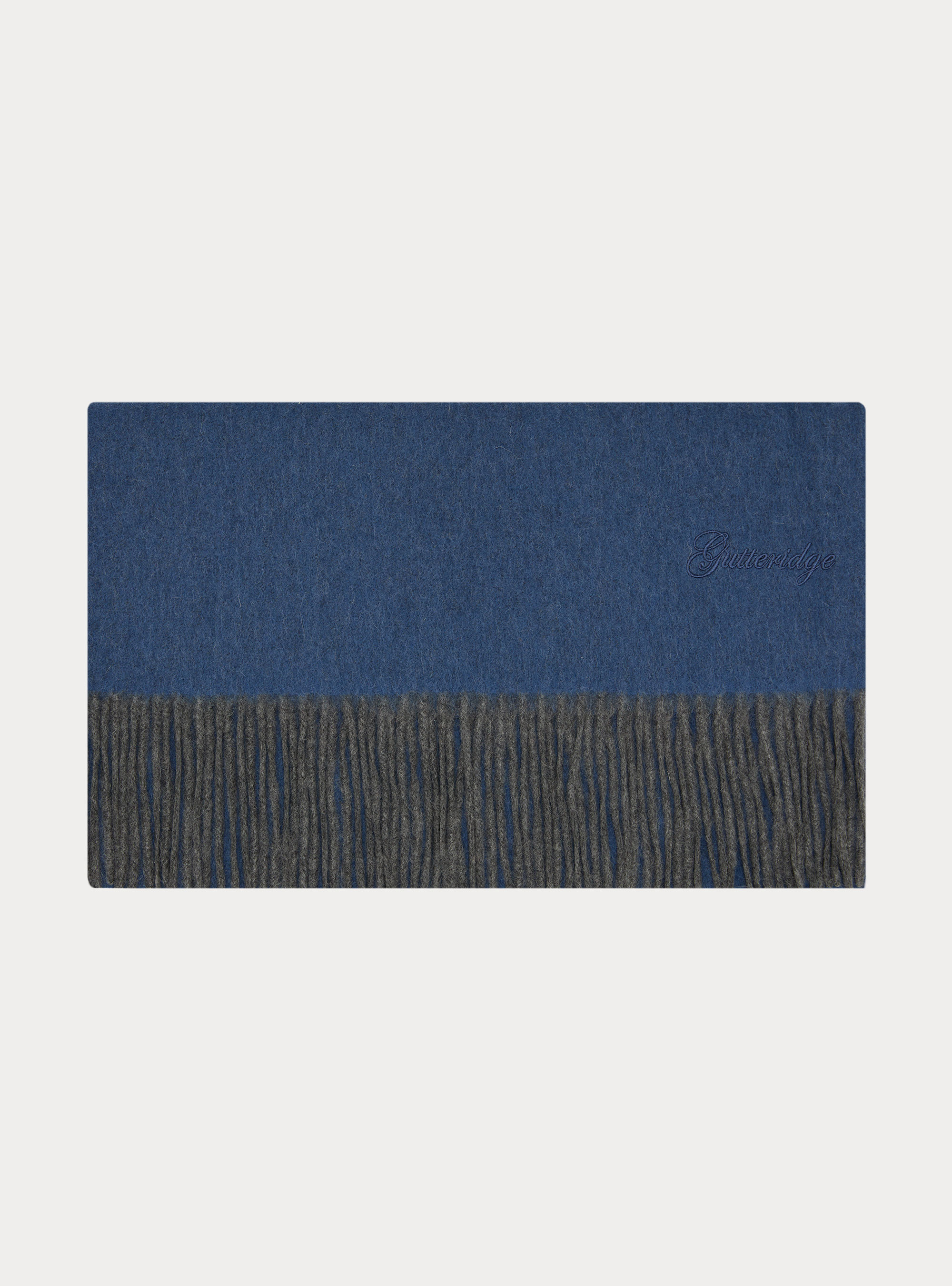 Sciarpa double face con ricamo in lana cashmere, BLU