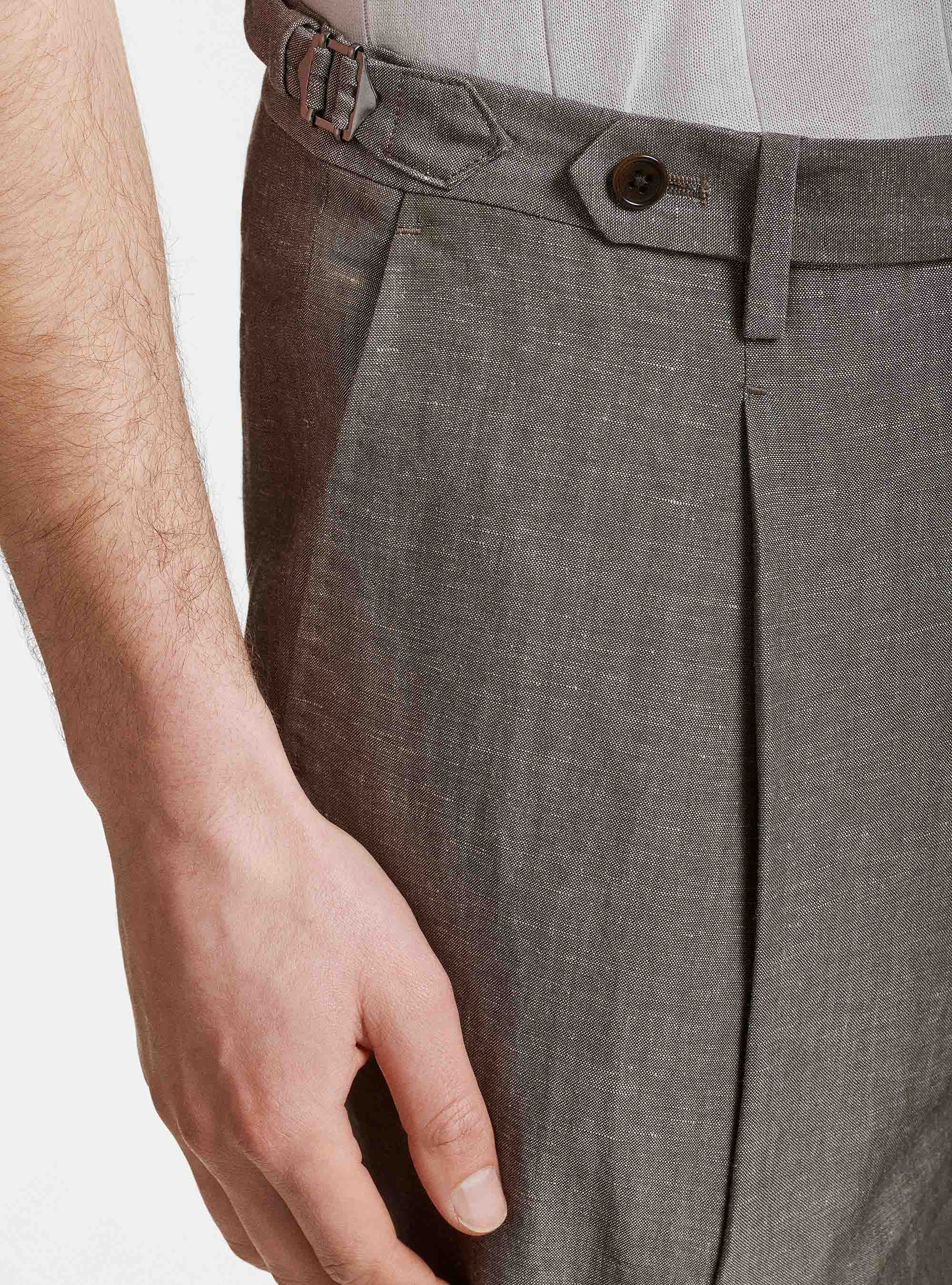 Pantaloni per abito in lino e lana Zignone, FANGO