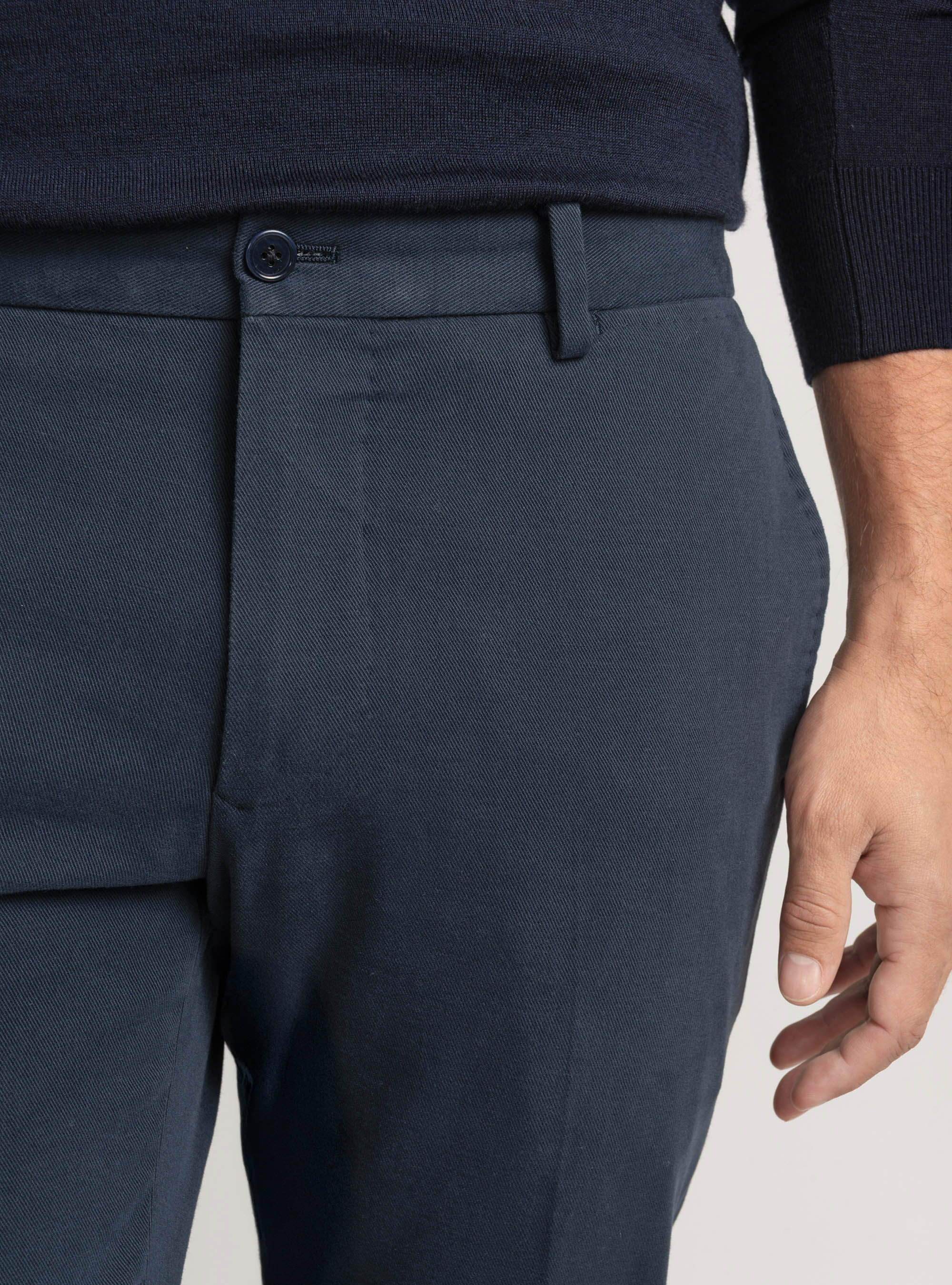 Pantaloni in twill di cotone e cashmere, BLU NAVY