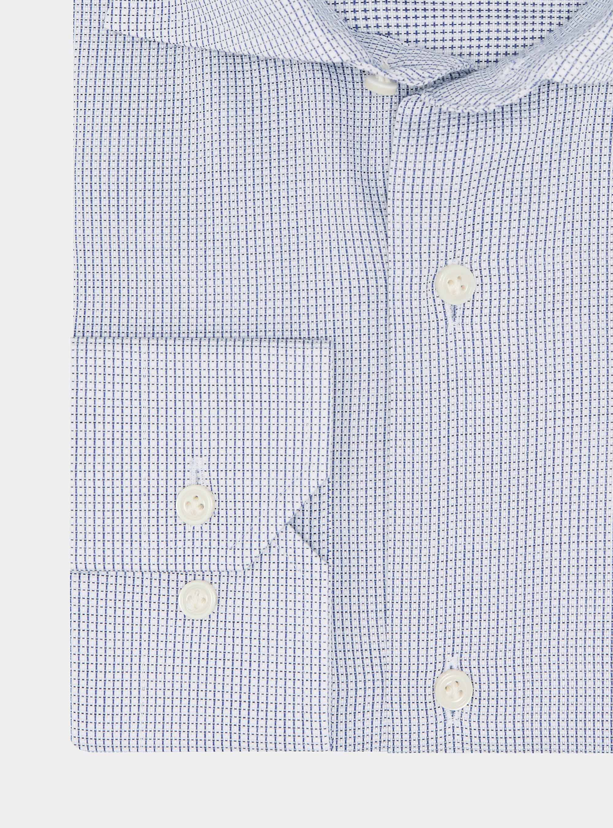 Camisa de algod&oacute;n con estampado de microcuadros, AZUL MEDIO