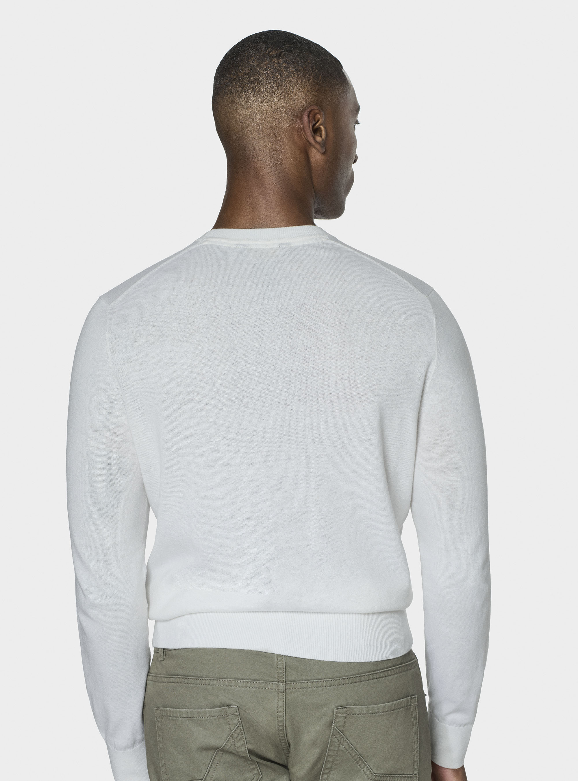 Maglia girocollo in cotone seta e cashmere, BIANCO