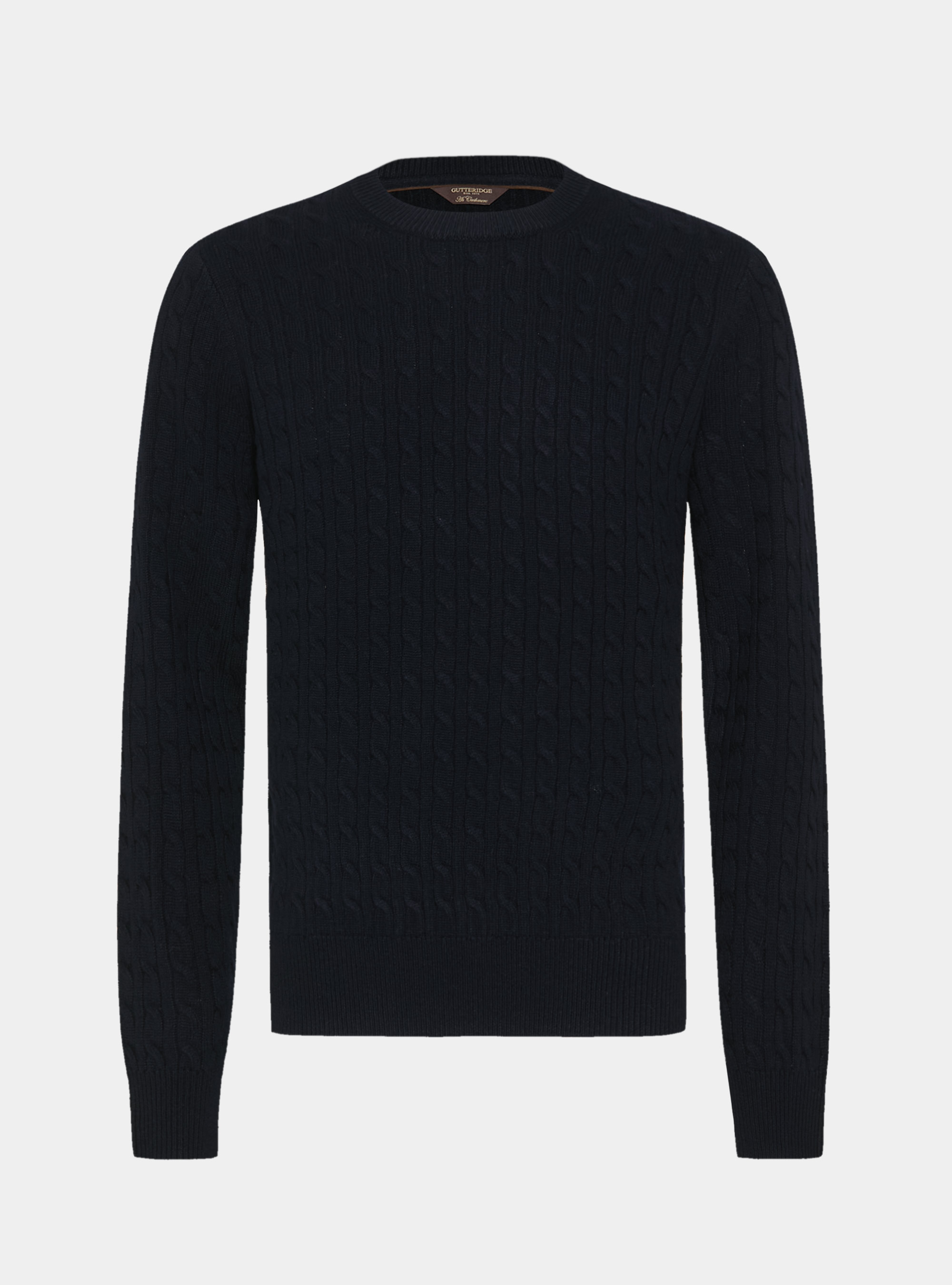 Maglia girocollo con treccia in lana e cashmere, BLU NAVY