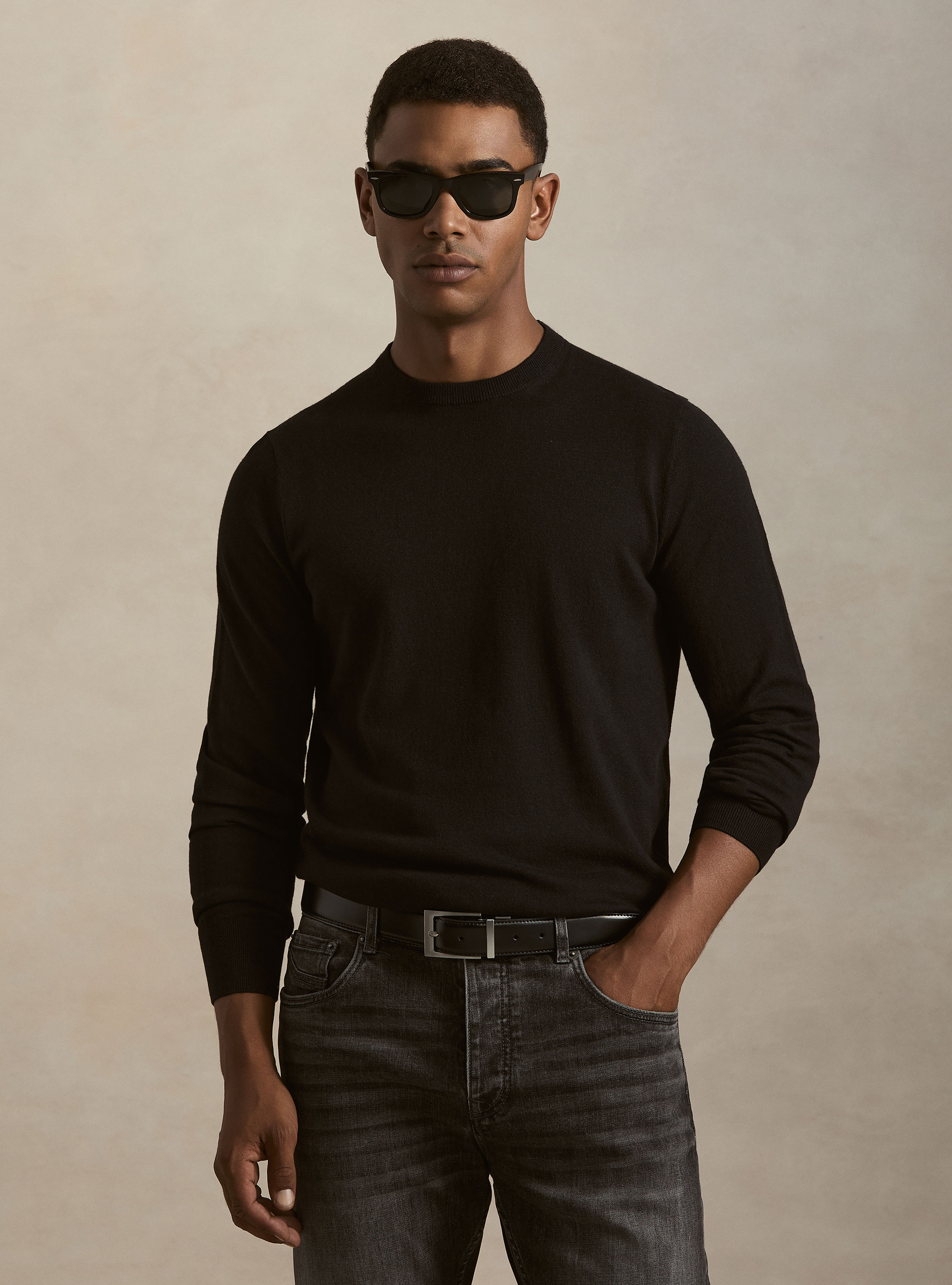 Cotton, silk and cashmere blend crewneck sweater, BLACK