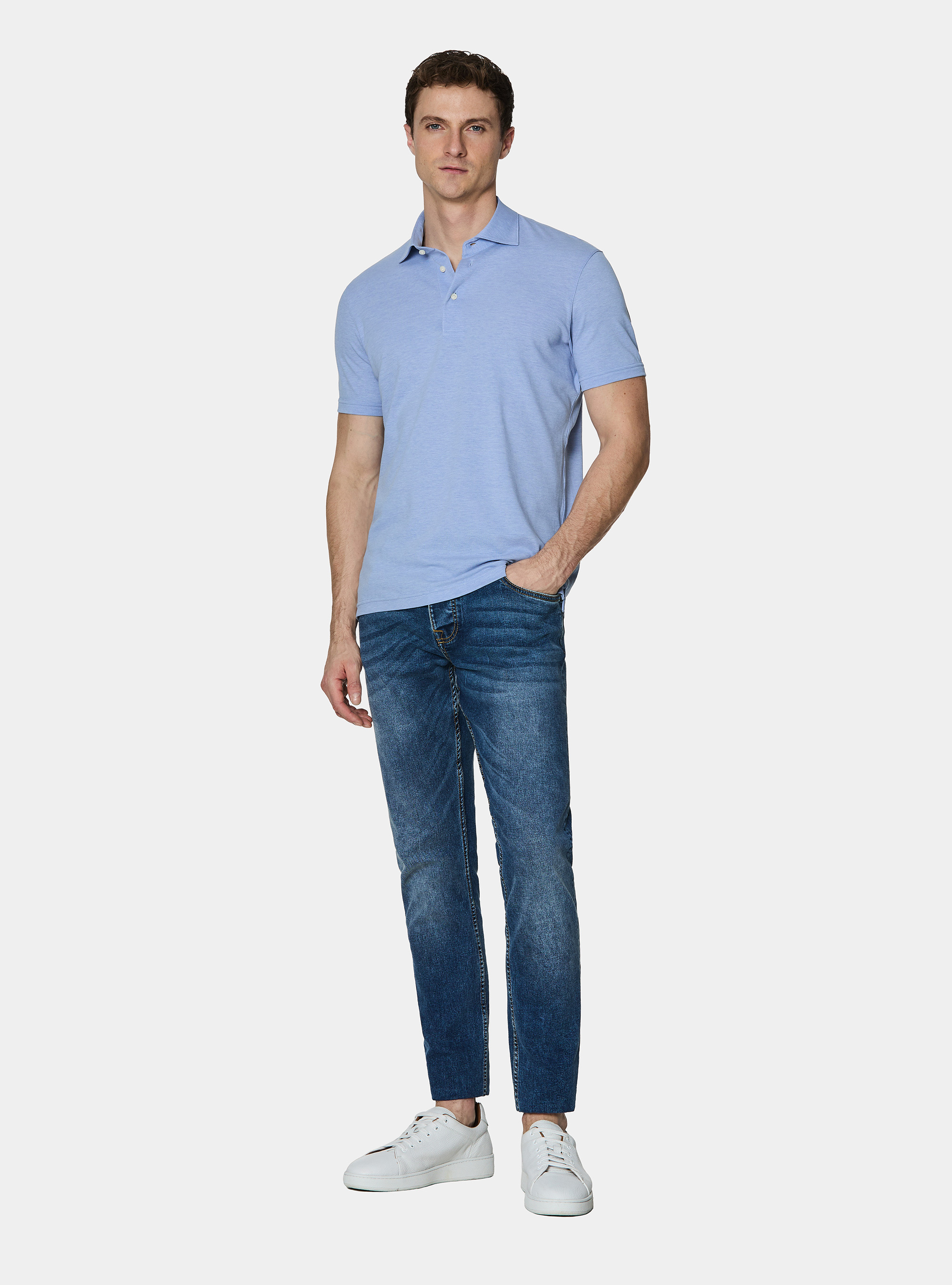 Polo en piqu&eacute; extensible GT01, BLEU CIEL