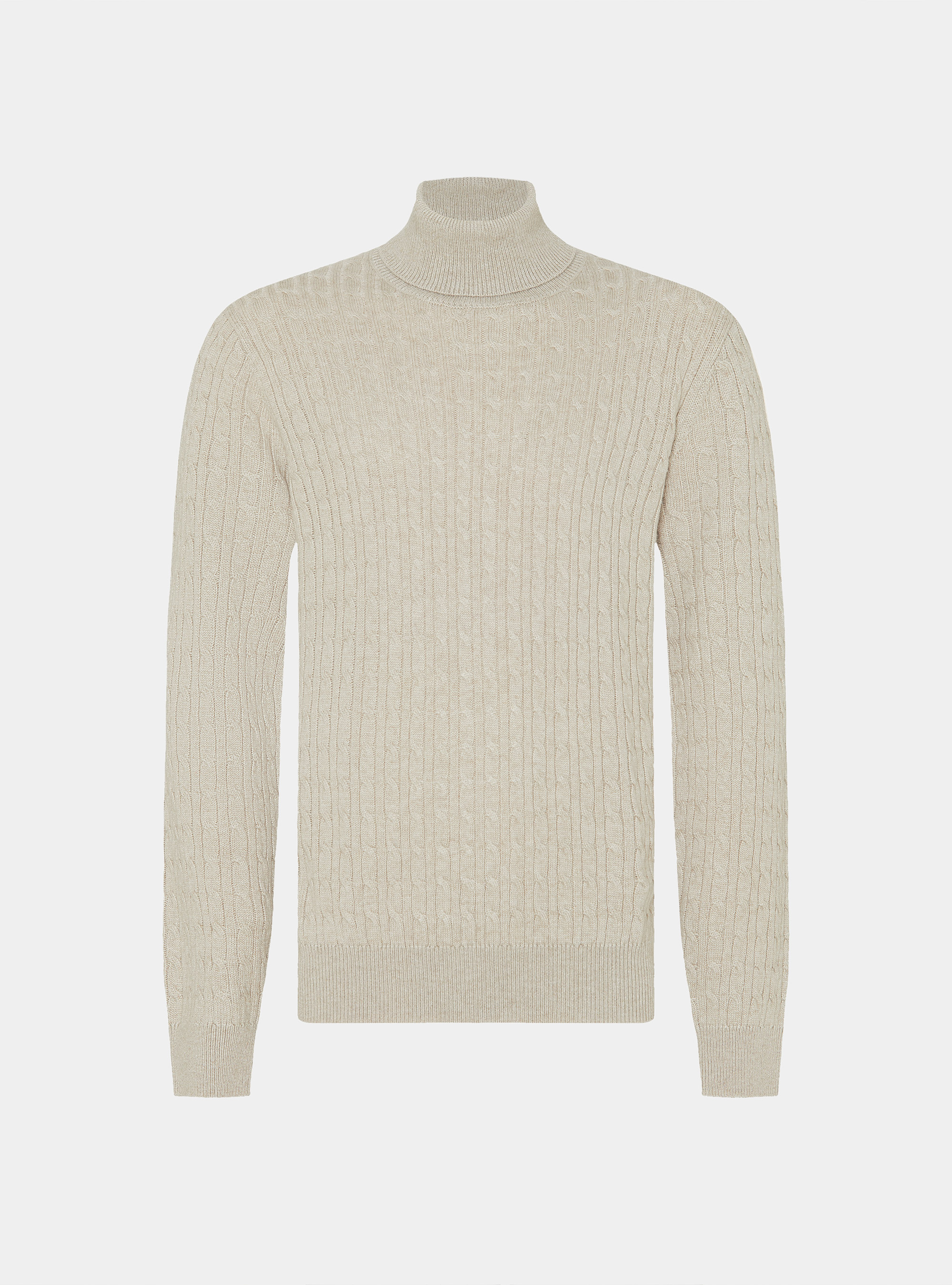Wool-blend turtleneck sweater with braid, ECRU