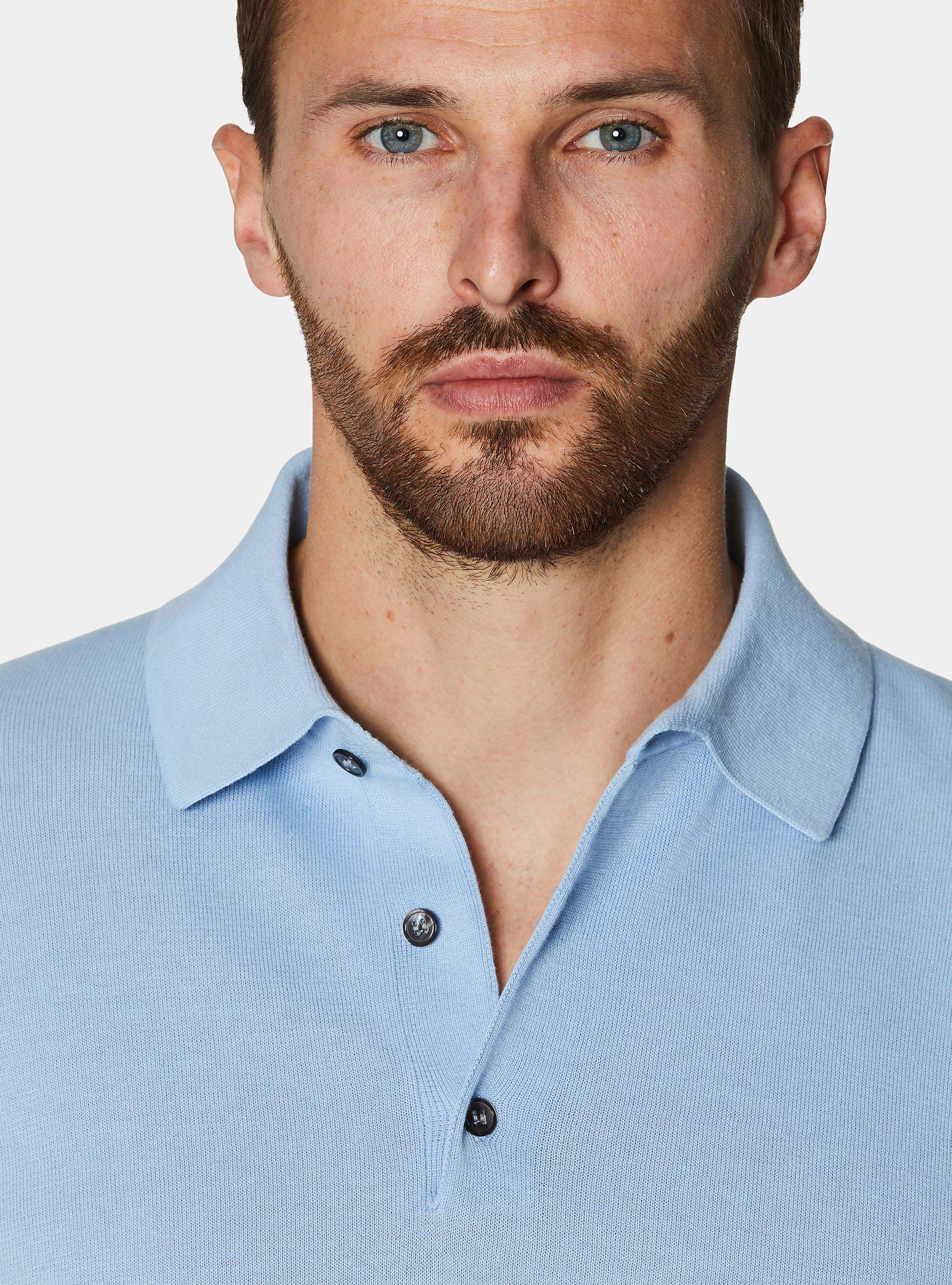 Extra-fine cotton knit polo shirt, 0266C AZZURRO
