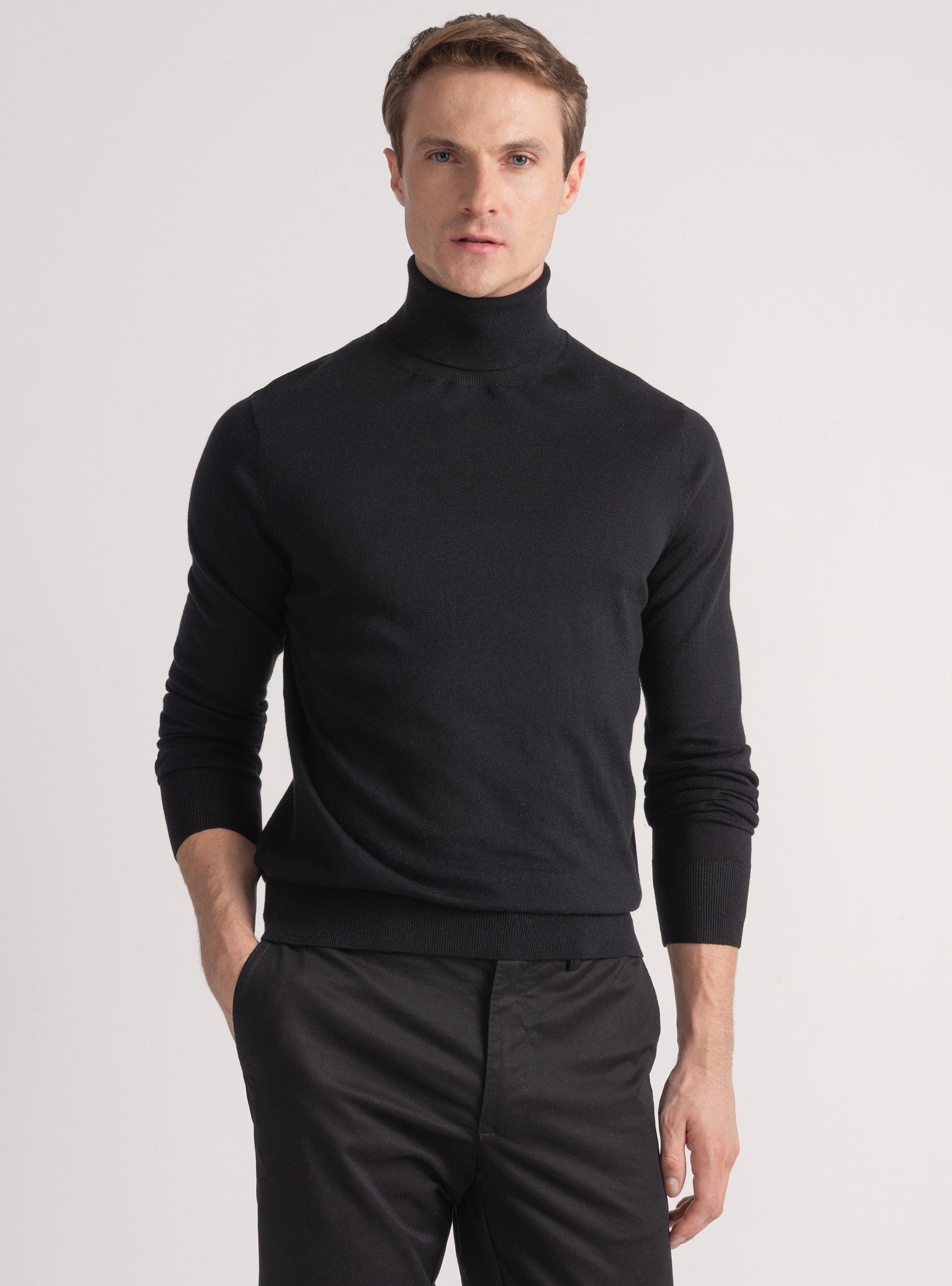 Dolcevita in cotone seta e cashmere, NERO