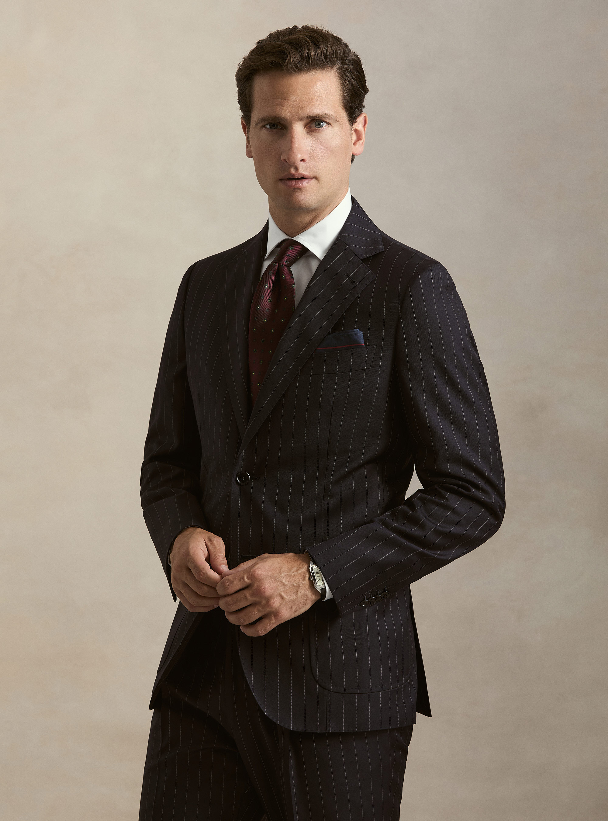 Americana de traje de raya diplom&aacute;tica en pura lana Vitale Barberis Canonico, AZUL MARINO